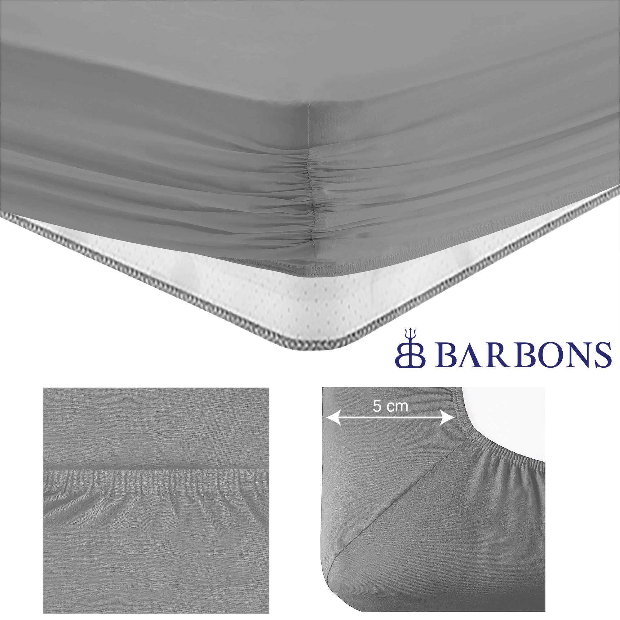BARBONS Spannbettlaken Jersey Bettlaken, 145 g/m² Spannbetttuch, bis zu 25cm Höhe, Topper, Jersey aus 100% Baumwolle, Gummizug: rundum, (1 Stück), Rundumgummi,  – Bild 4 von 5
