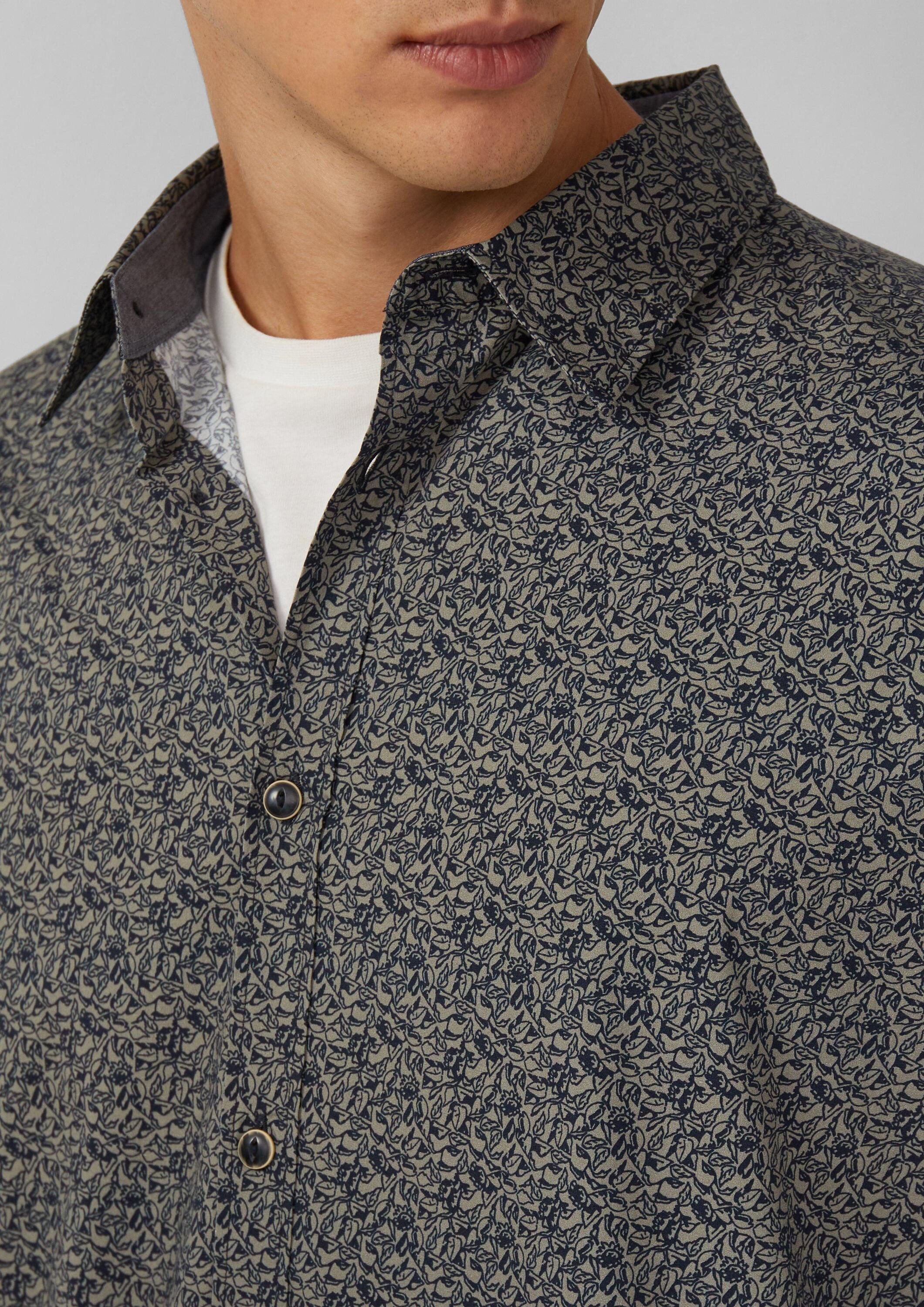 s.Oliver Langarmhemd Hemd Slim Fit: Baumwollhemd mit All-over-Print