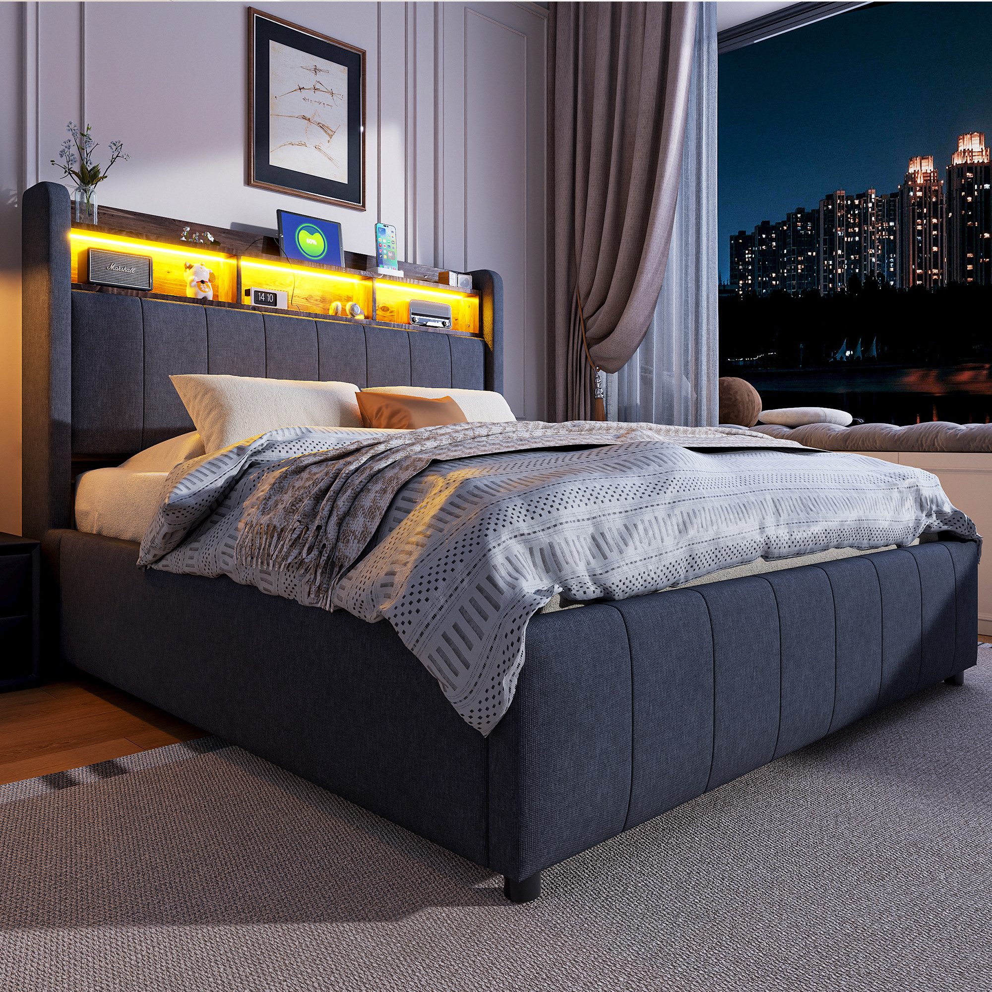 HAUSS SPOLE Polsterbett 140x200cm mit LED-Beleuchtung günstig online kaufen