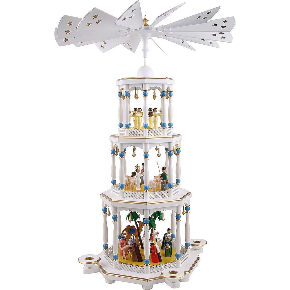 Erzgebirgische Volkskunst Richard Glässer GmbH Weihnachtspyramide 3-stöckige Pyramide Christi Geburt, weiß (76cm) von Richard Glässer