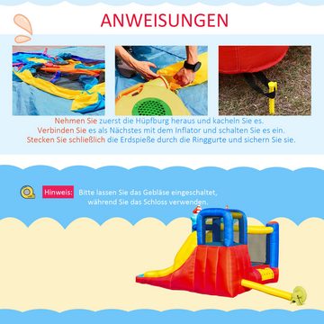 Outsunny Hüpfburg mit Gebläse, für Kinder von 3 bis 8 Jahren, (Rutsche, 14-tlg., Wasserpark), für Außenbereich, Mehrfarbig