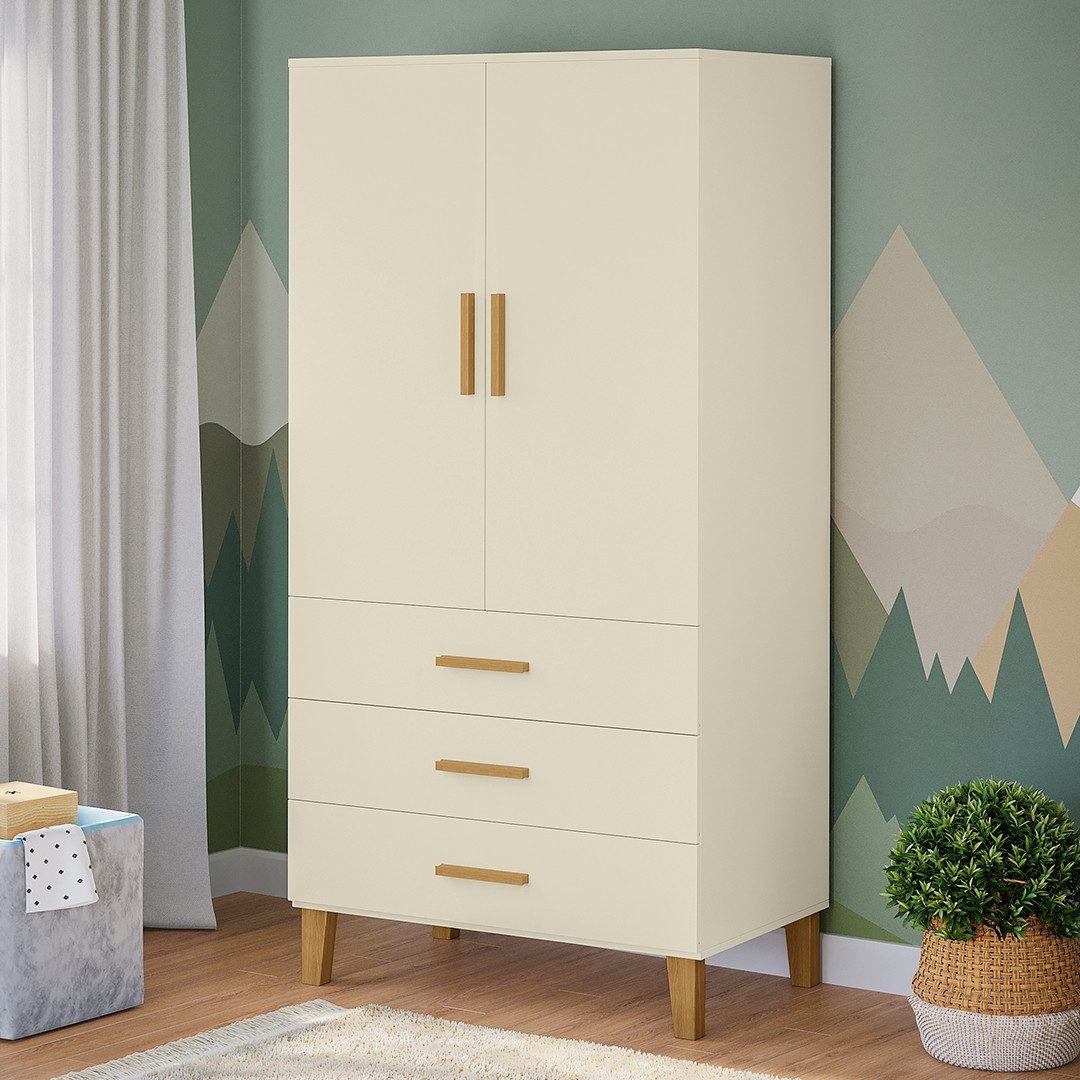 Bellabino Kinderkleiderschrank Liri (2-türig) beige/natur, mit Kleiderstang günstig online kaufen
