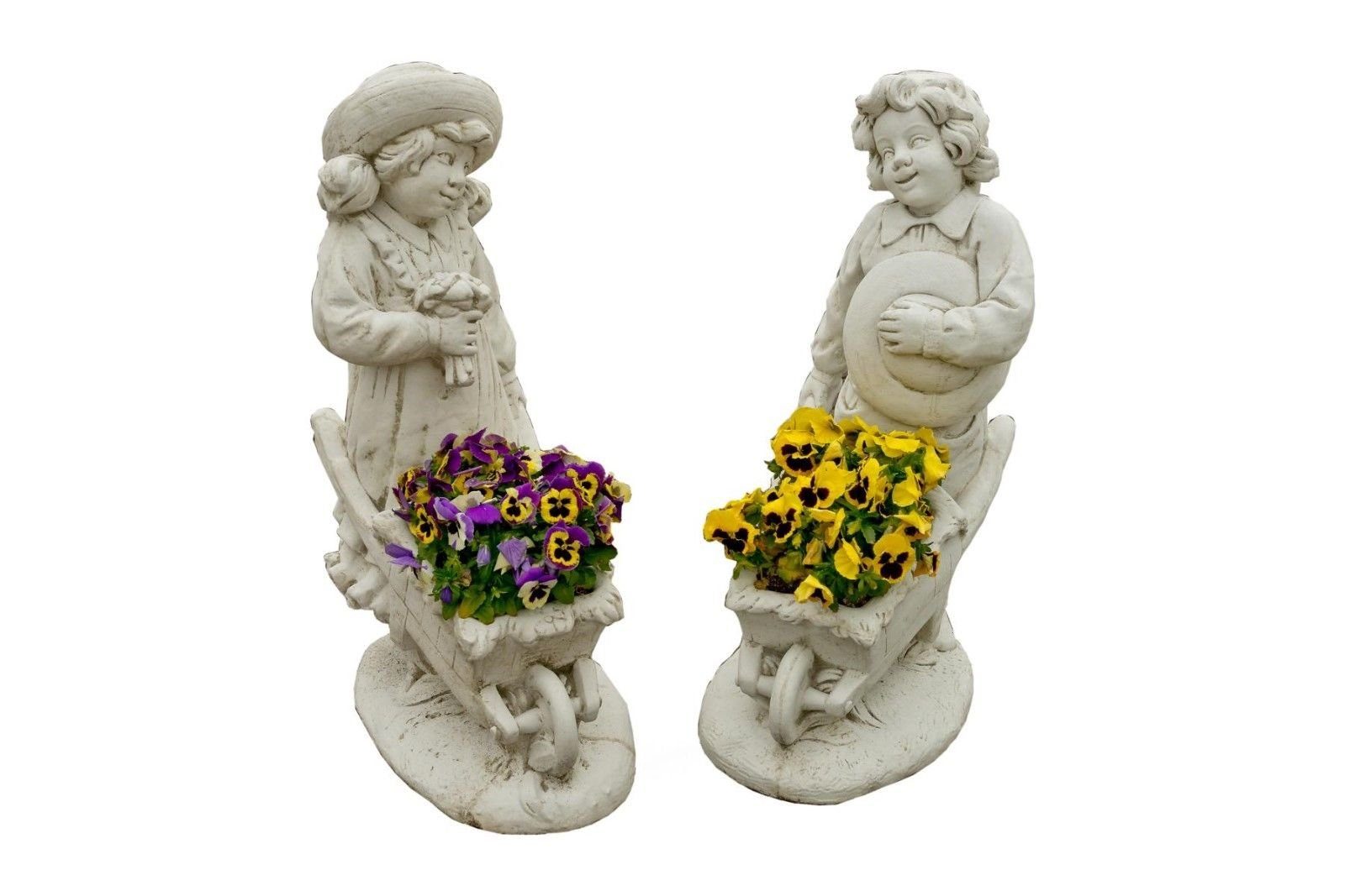 Antikes Wohndesign Gartenfigur 2x Gartenfiguren Set Steinfigur Pflanzschale Pflanzkübel Blumentopf | Figuren