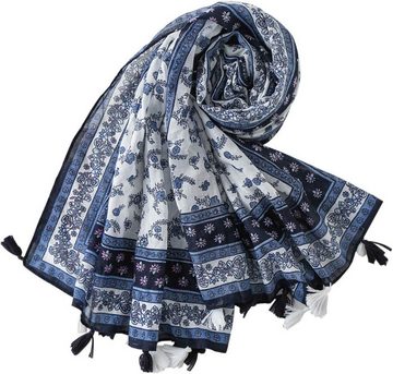 Alster Herz Schal Modeschal, blau-weiß, Floral-Muster, sommerlich leicht & locker, A0572, (1-St), Größe ca 85*180 CM, stylish