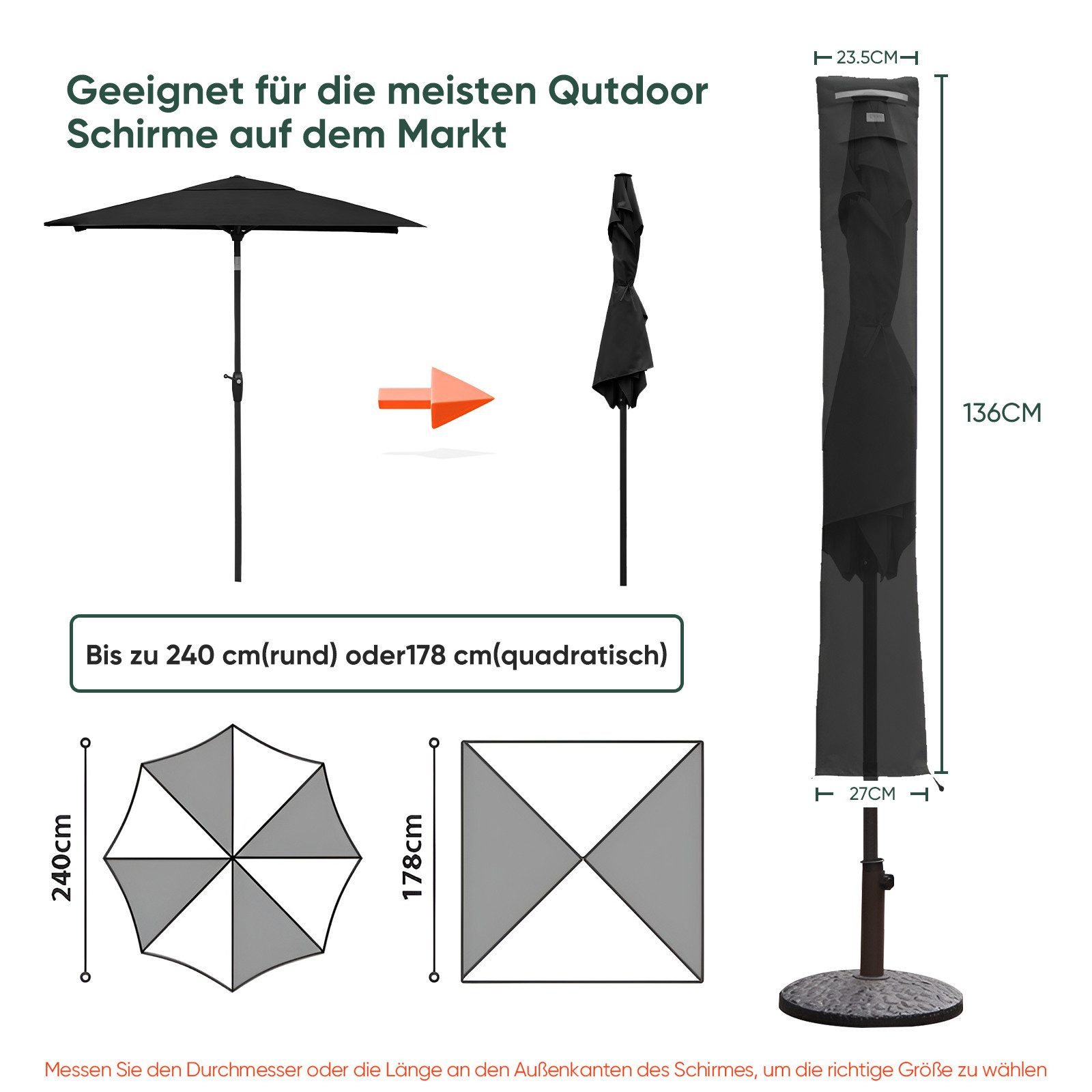 Sekey Sonnenschirm-Schutzhülle für 180cm Strandschirm, 200cm günstig online kaufen