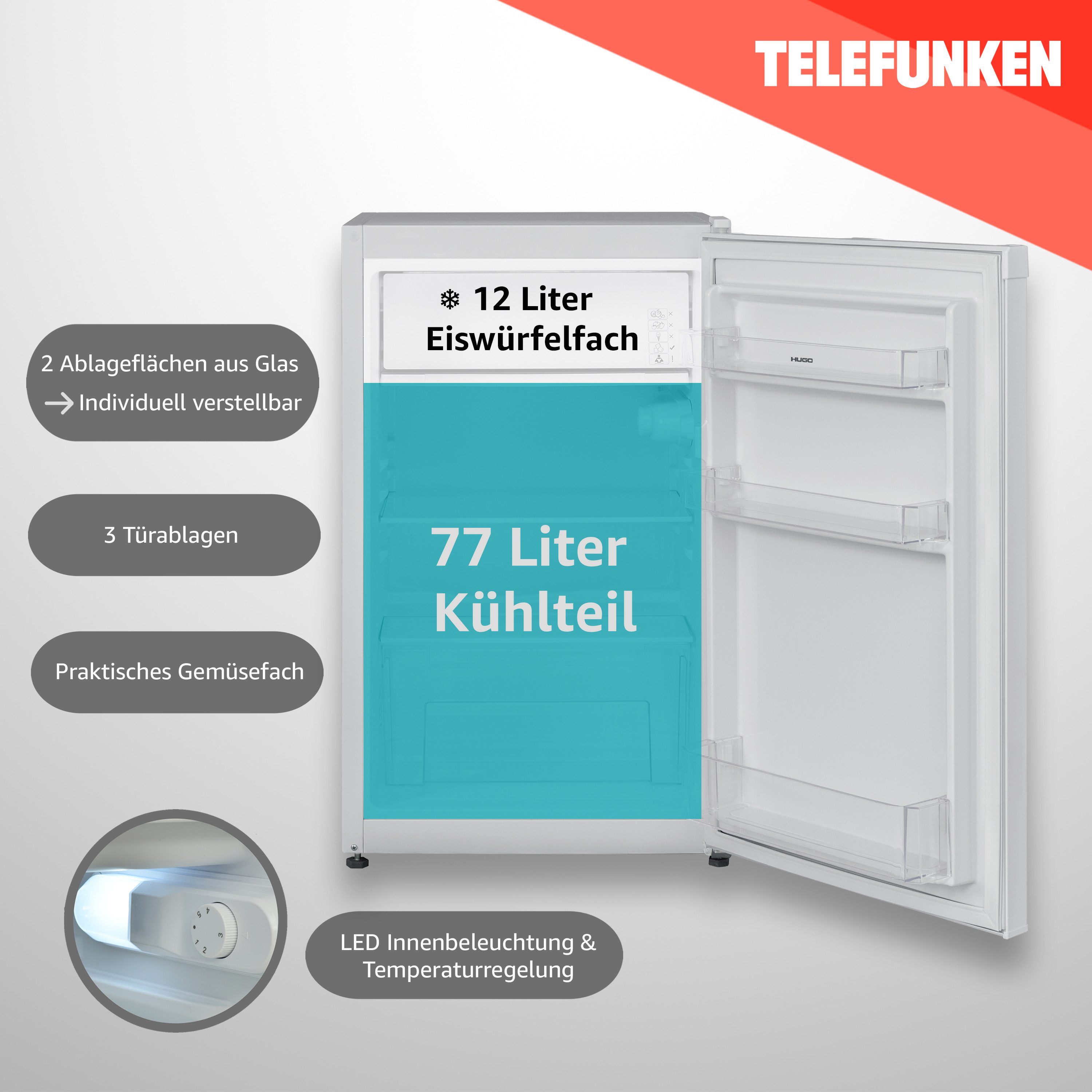 Telefunken Kühlschrank CF-33-101-W2, 82.1 cm hoch, 48 cm breit, 89 Liter Nutzinhalt, mit Gefrierfach/Eiswürfelfach, klein, freistehend