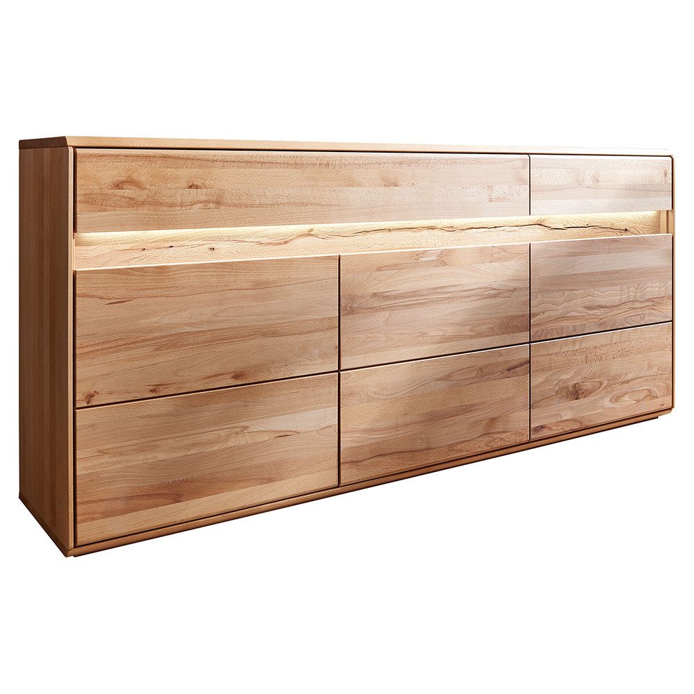 Lomadox Sideboard WELLAND-69, 184 cm breit, Kernbuche massiv geölt mit LED-Beleuchtung