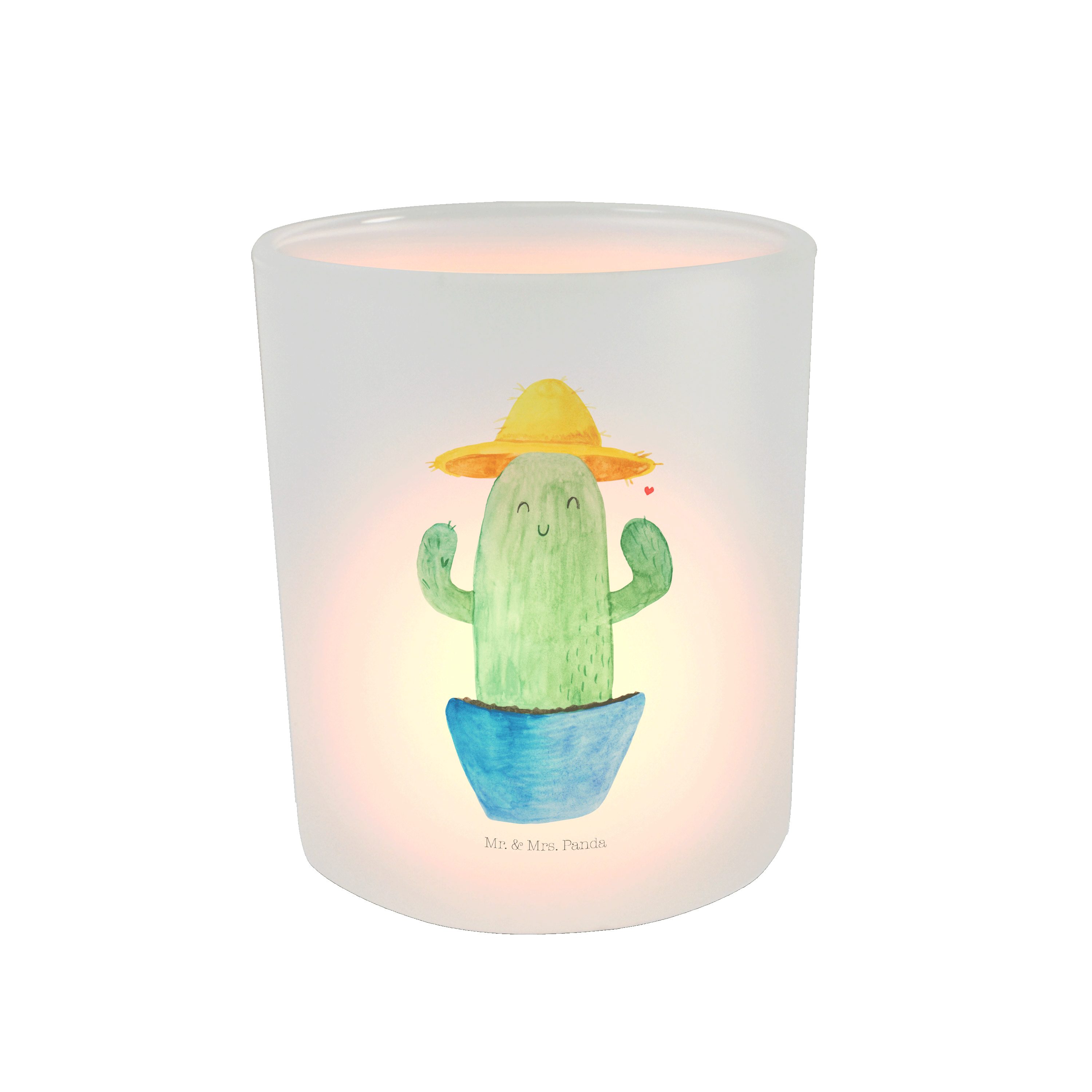 Mr. & Mrs. Panda Windlicht Kaktus Sonnenhut - Transparent - Geschenk, Kaktusliebe, Teelichter, K (1 St)