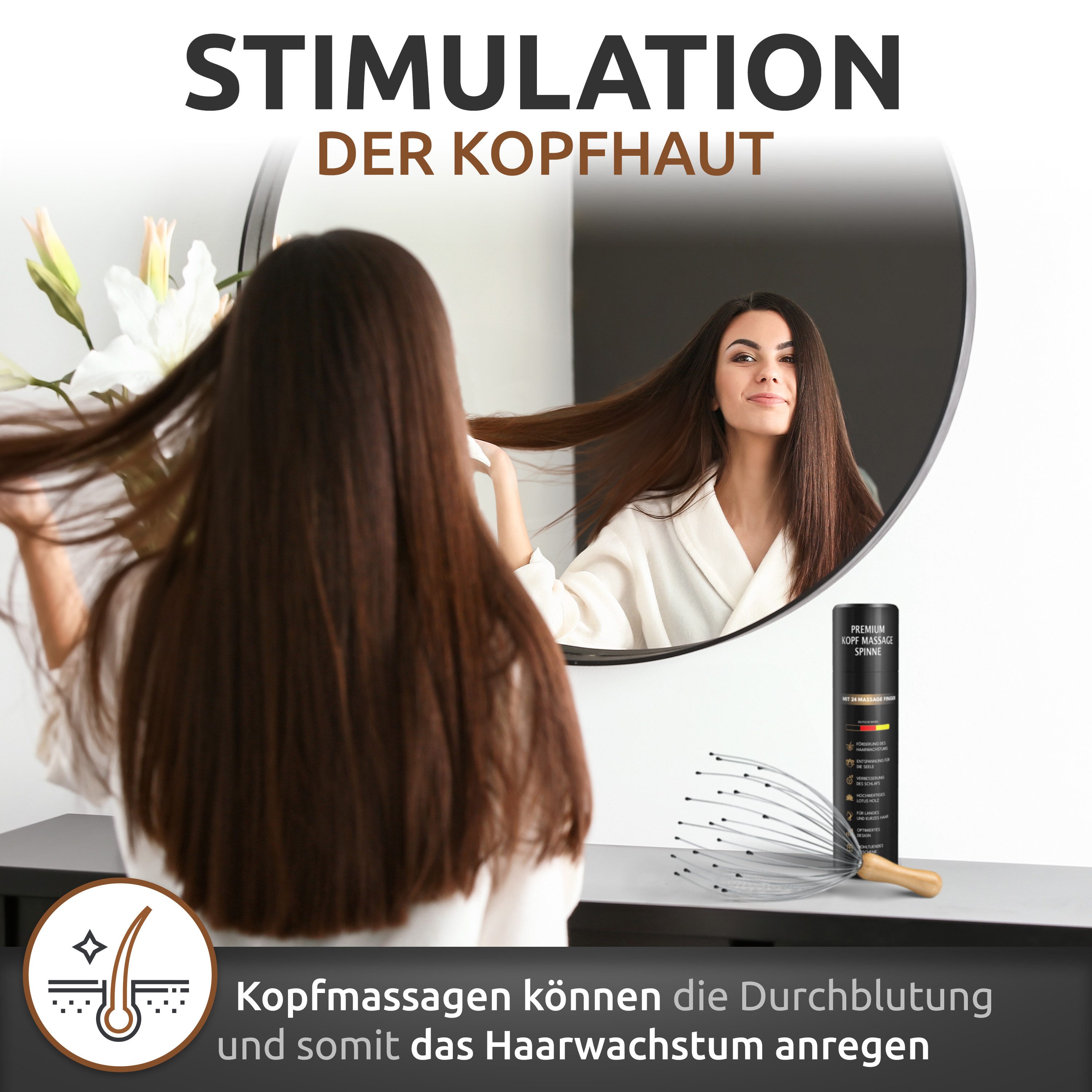 JK Trade Massagegerät Kopfmassage Spinne mit 24 Fingern auf 2 Ebenen, edle Geschenkbox