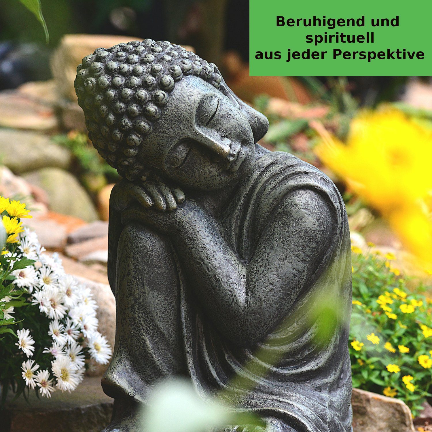 Buddha Garten wetterfest und Gartenfigur Außen für 44cm, Innen Schlafender INtrenDU