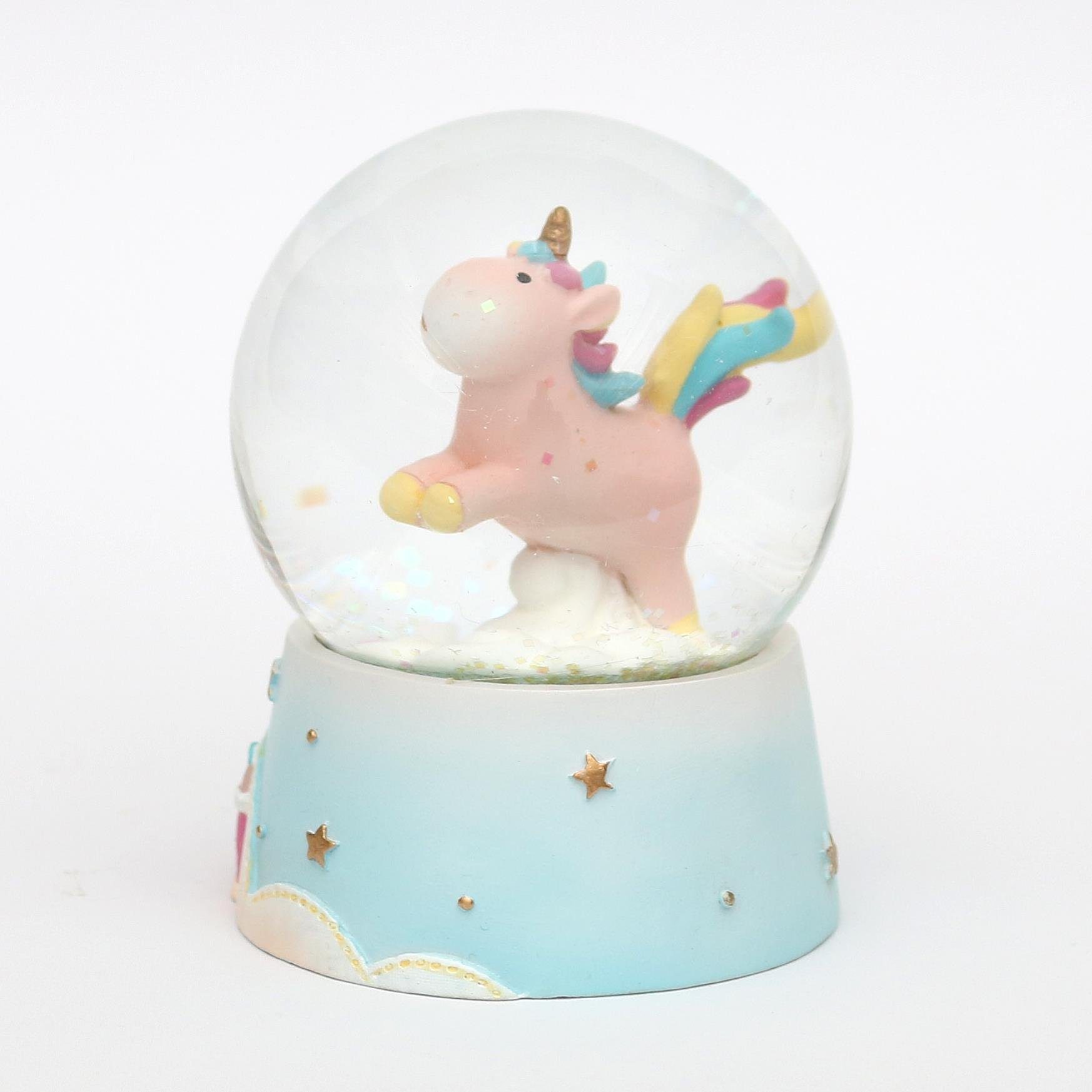 Dekohelden24 Schneekugel Schneekugel Einhorn in rosa (1 St), Maße H/B/Ø Kugel ca. 9 x 6,5 cm/ Ø 6,5 cm.