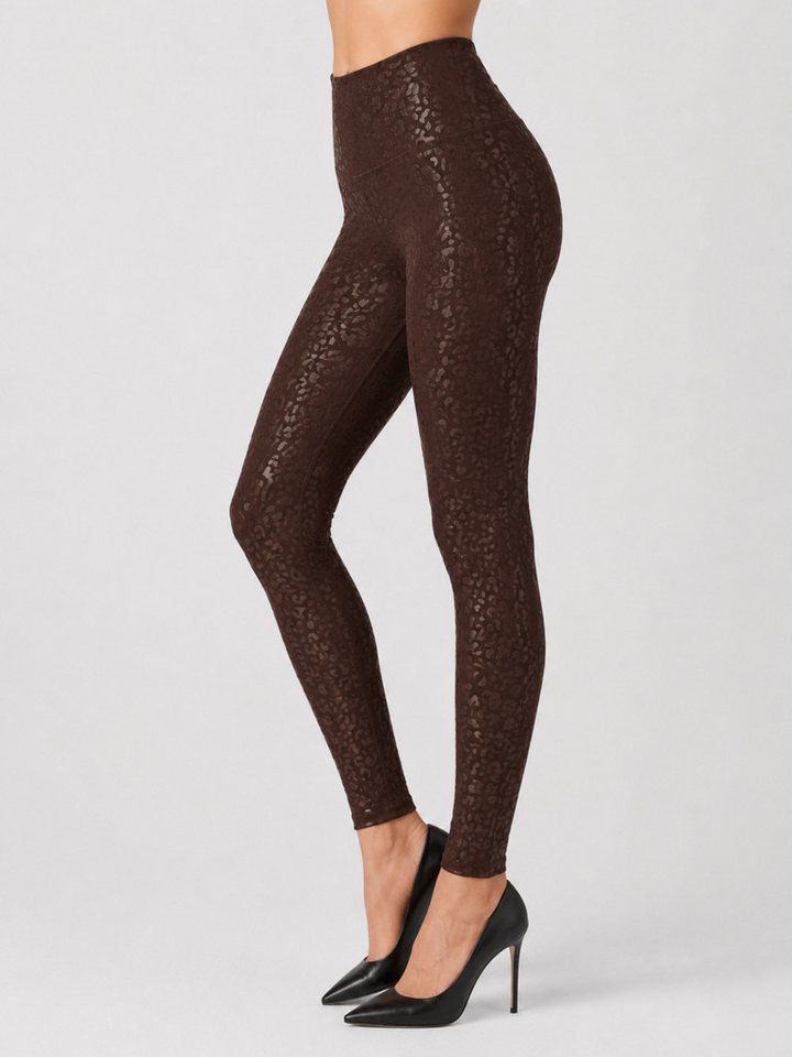 FemmeTone Yogaleggings Sportleggings mit Leo-Muster – Damen Leggings mit hohem Bund Sporthose Yogahose High Waist mit Bauch-weg-Effekt und Stretch
