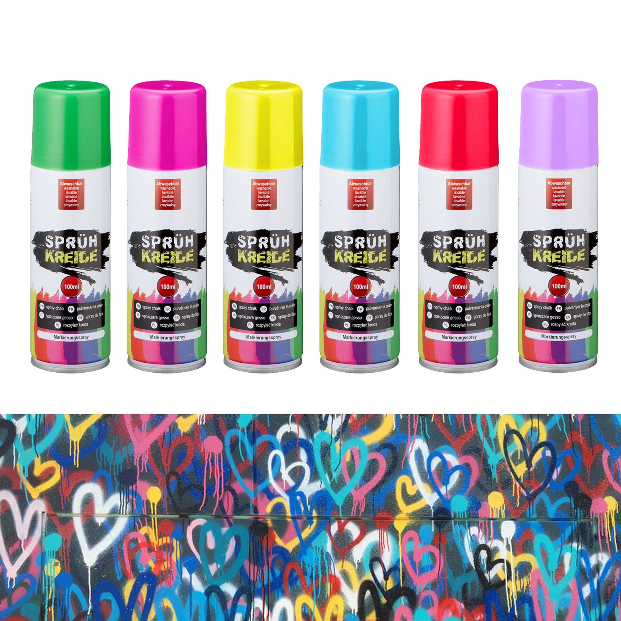CEPEWA Kreidespray Kreidespray 6er Set, 6 Farben, wasserlöslich