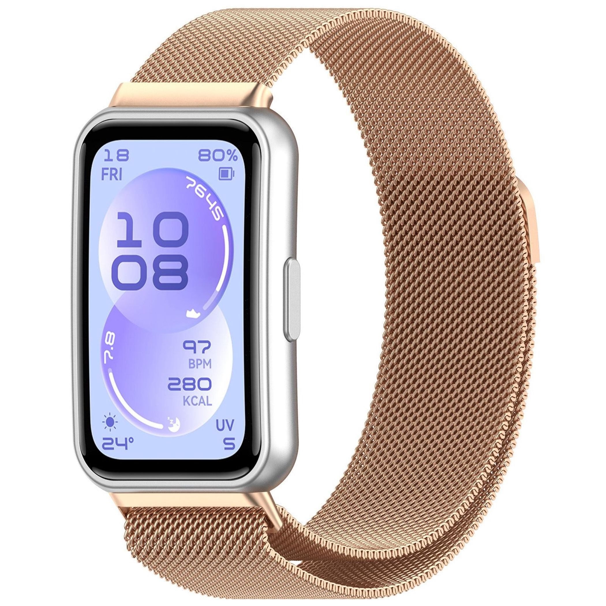 Wigento Smartwatch-Armband Edelstahl für Huawei Band 11 / 11 Pro Magnetverschluss Band Rose Gold, Milanese Edelstahlarmband mit Magnetverschluss