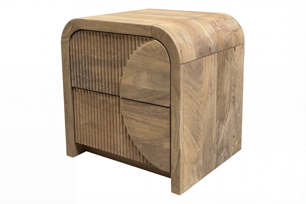 riess-ambiente Nachttisch ART DECO 50cm cream finish beige - Mangoholz, mit Schubladen, kompakt (Einzelartikel, 1-St), Massiver Beistelltisch - ideal für Boho-Schlafzimmer und Wohnbereiche