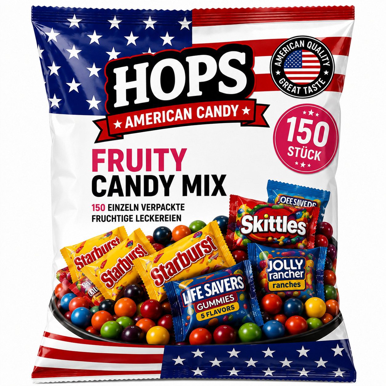 HOPS Süßigkeit HOPS American Candy Gift Box Classic, 110 x (amerikanische Süßigkeiten & Schokolade), Halloween Trick or Treat Party Box – ideal zum Teilen & Verteilen