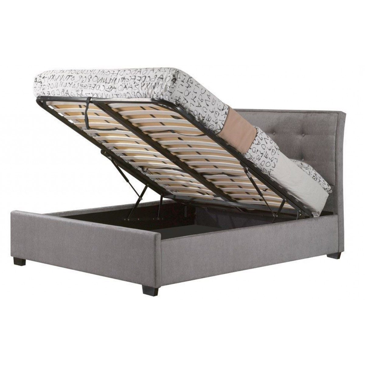 Xlmoebel Polsterbett Grau gepolstertes Chesterfield-Doppelbett mit Knopfverzierungen (Bettgestell, Chesterfield Bett), Hergestellt in Europa
