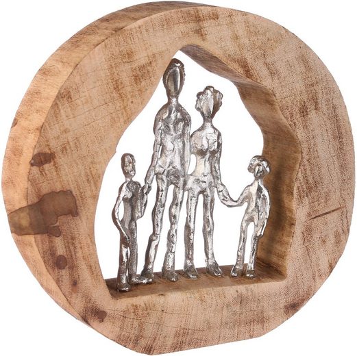 GILDE Dekofigur »Skulptur Familie, silber/natur« (1 Stück), Dekoobjekt, Höhe 28, Familie, handgefertigt, aus Metall und Holz, mit Spruchanhänger, Wohnzimmer