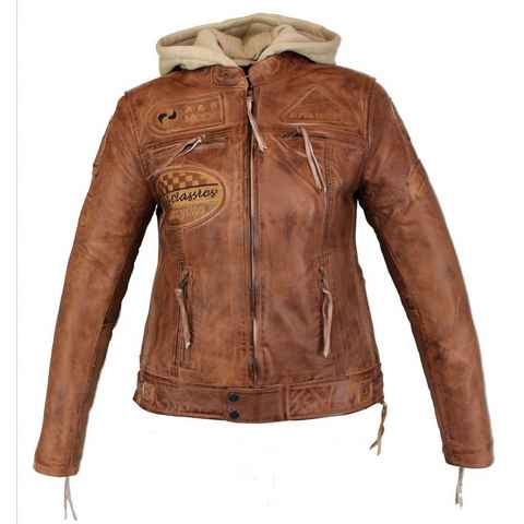 Alpha Speeds Motorradjacke Damen Leder Jacke Biker Freizeit Highway Jacke König Braun aus weichem Lammleder, mit Protektoren & Kapuze