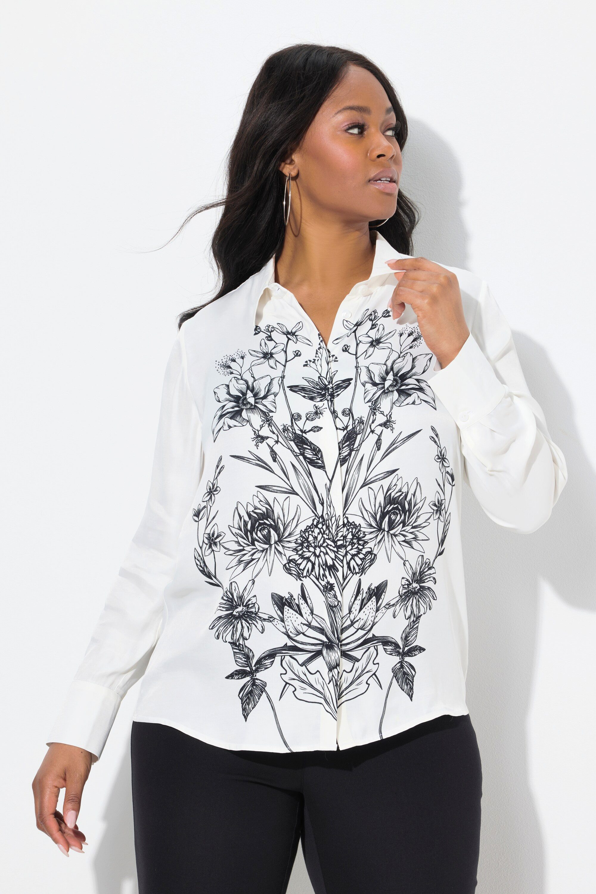 Ulla Popken Hemdbluse Satinbluse Blüten Classic günstig online kaufen