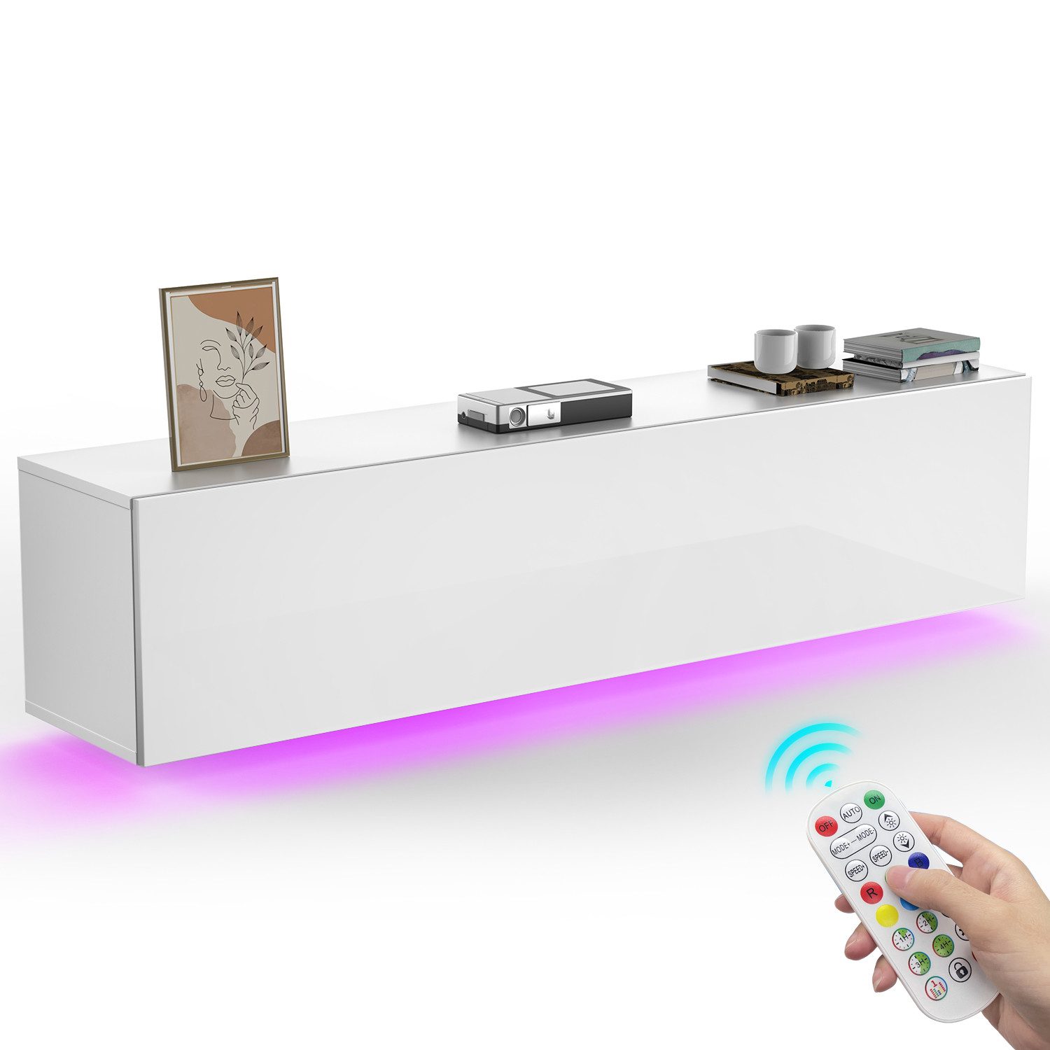 LOVONLIVE TV-Bank Lowboard-TV-Aufbewahrungsschrank, 16-Farben-Led, Hochglan günstig online kaufen