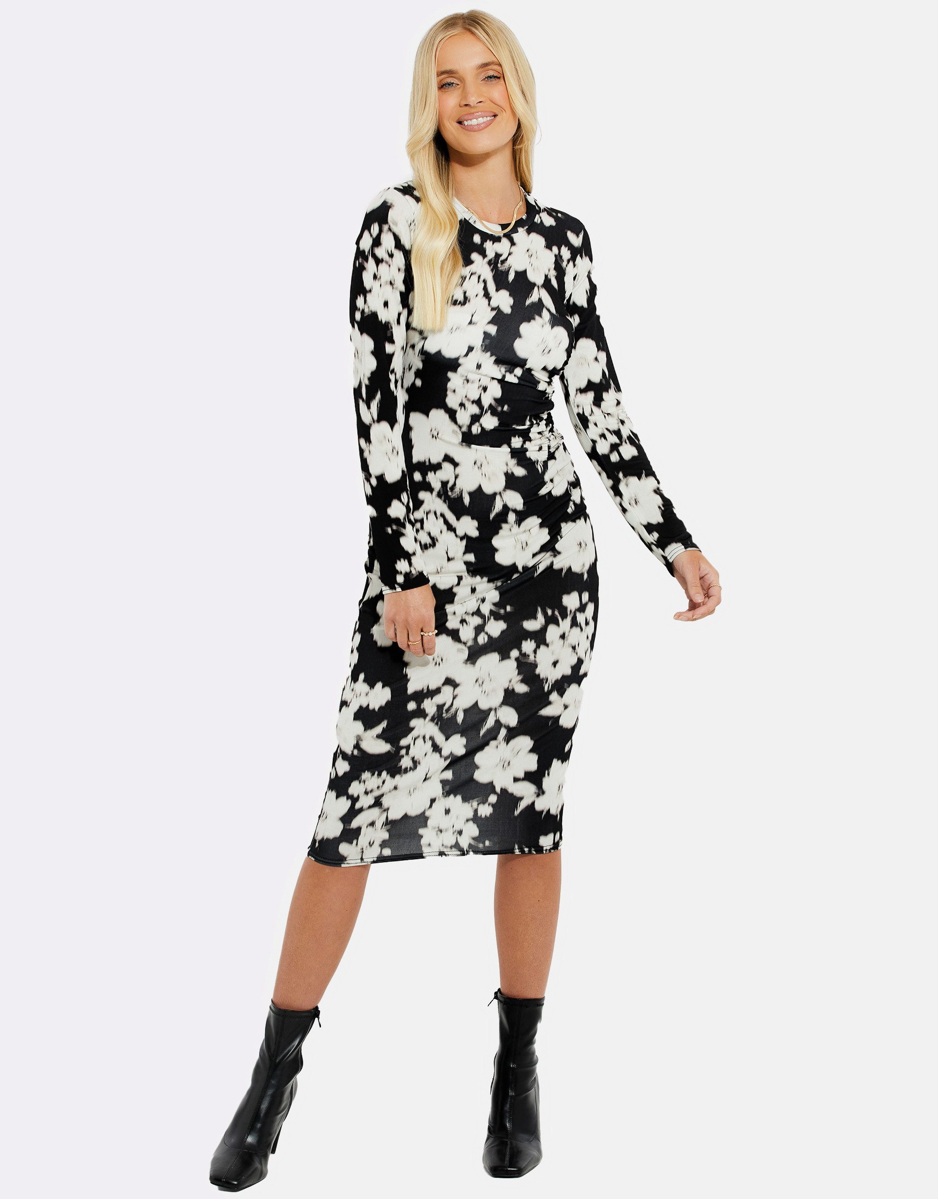 Threadbare Jerseykleid THB Twirl Ruched Midi (1-tlg) mit schönem Print