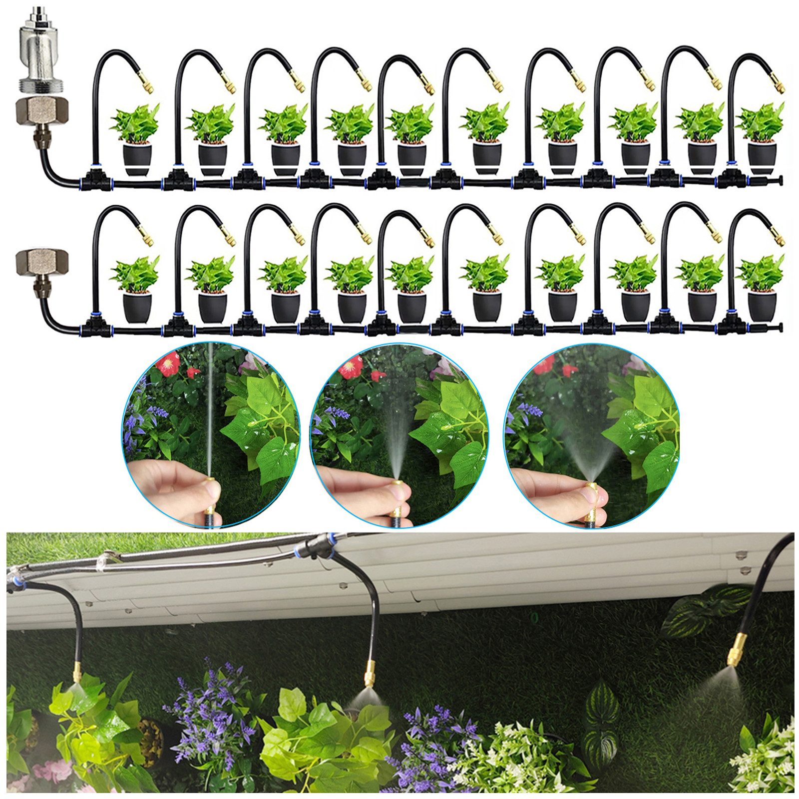 Jibenhome Bewässerungssystem Automatische Bewässerung,Bewässerungssystem Garten Balkon Gewächshaus, 10M Sprinkler Flexibel Wassersparend Einstellbare Sprühdüse,2 Set