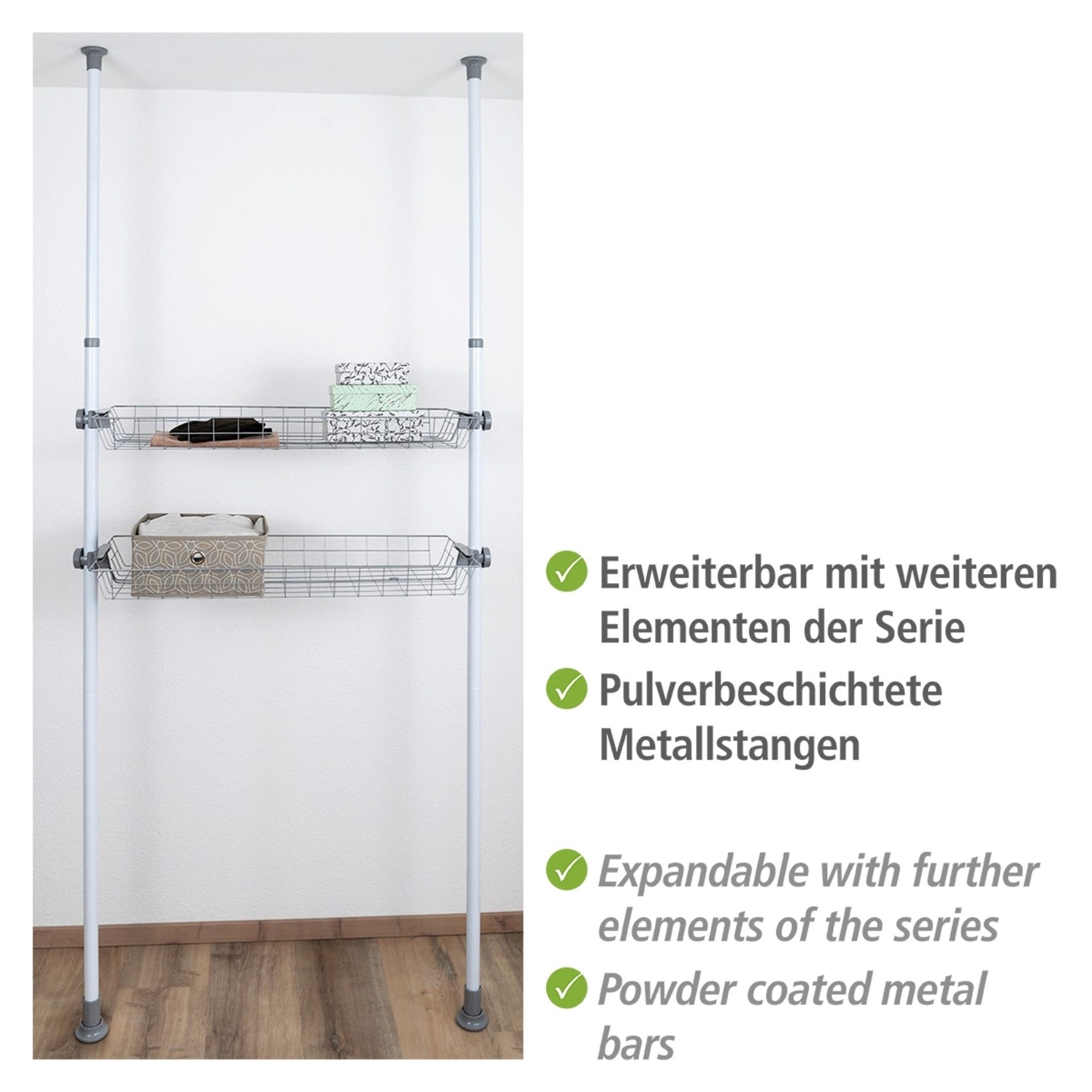WENKO Organizer Modell Herkules (Set, 2 St), Drahtkörbe aus Stahl, Erweiterung zum Teleskop-System Herkules