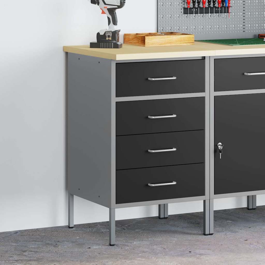 vidaXL Werkbank Werkbank mit Schubladen Schwarz und Grau 50 x 55 x 85 cm, (1-tlg)