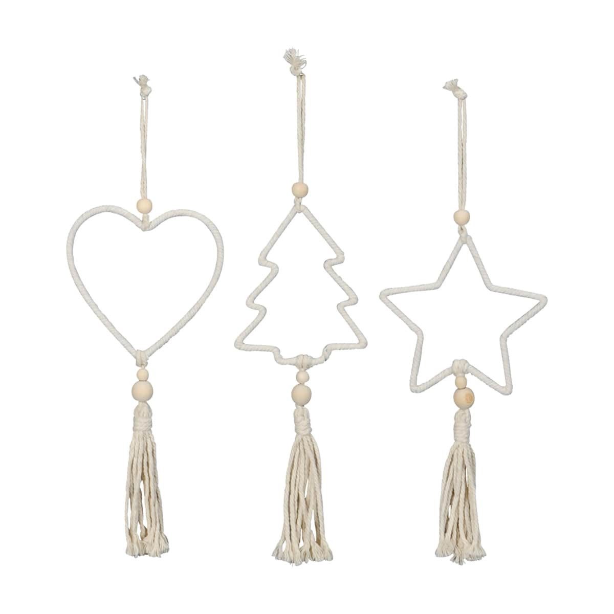 matches21 HOME & HOBBY Dekohänger Hängedeko in Braun, aus Bambus, Makramee als Weihnachtsdeko (3 St), Drei Dekohänger im Boho Stil, in 34 cm als Winterdeko