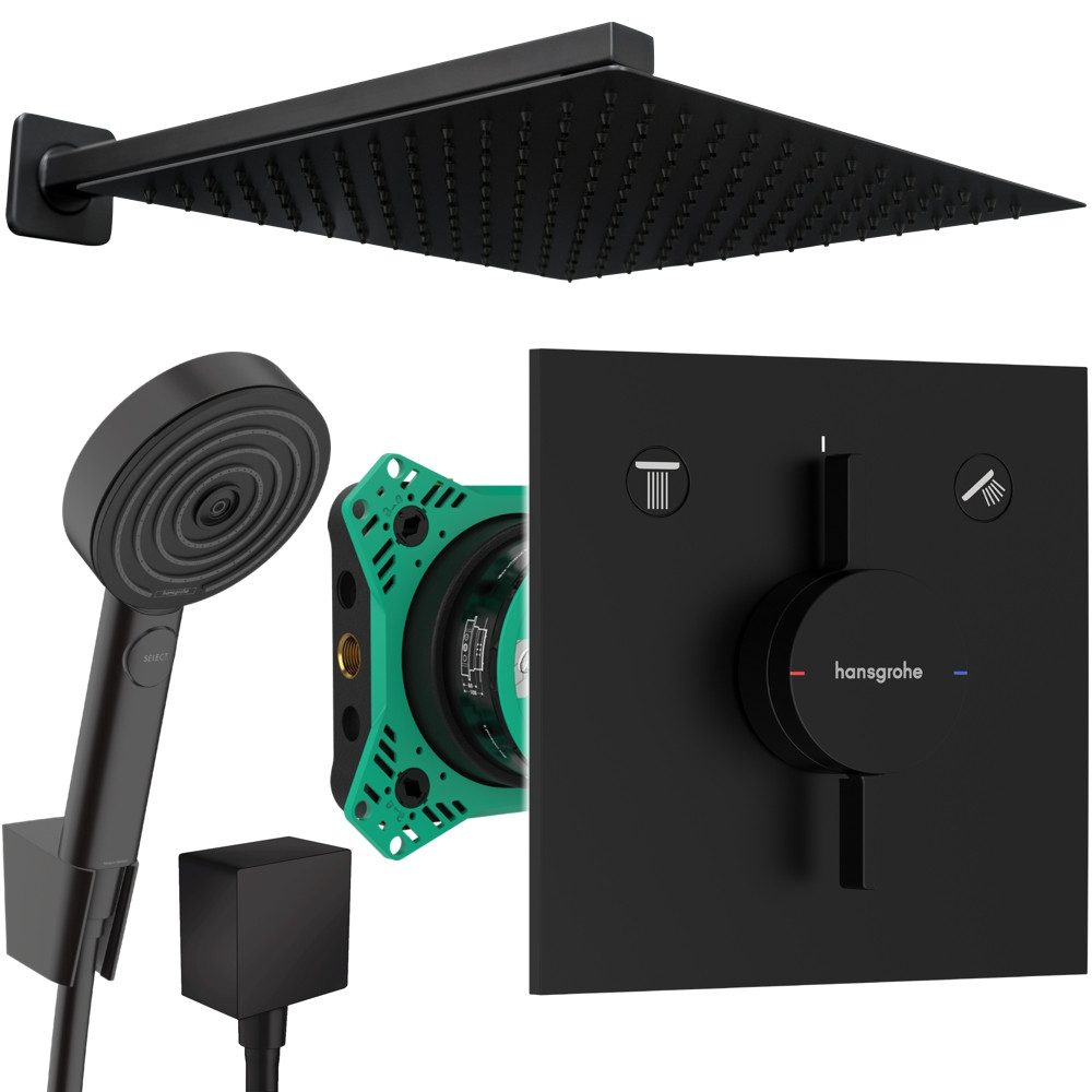 Hansgrohe und Jowi Duscharmatur DuoTurn E Unterputz Duscharmatur, Duschsystem Schwarz, Pulsify (Unterputz-Duschsystem) Handbrause: komfortable Strahlartenumstellung durch Select-Taste