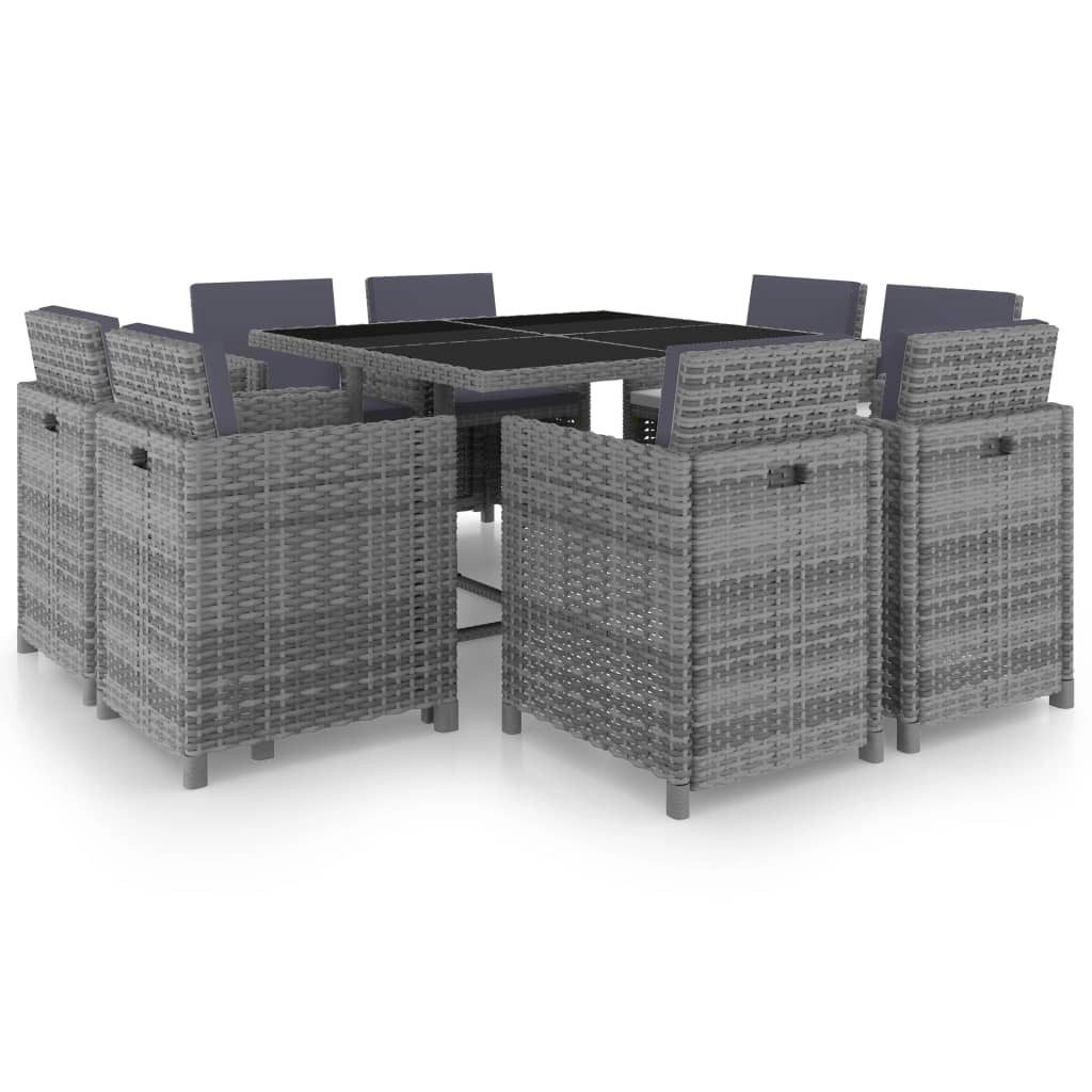 vidaXL Garten-Essgruppe 9-tlg. Garten-Essgruppe mit Auflagen Poly Rattan Anthrazit, (9-tlg)