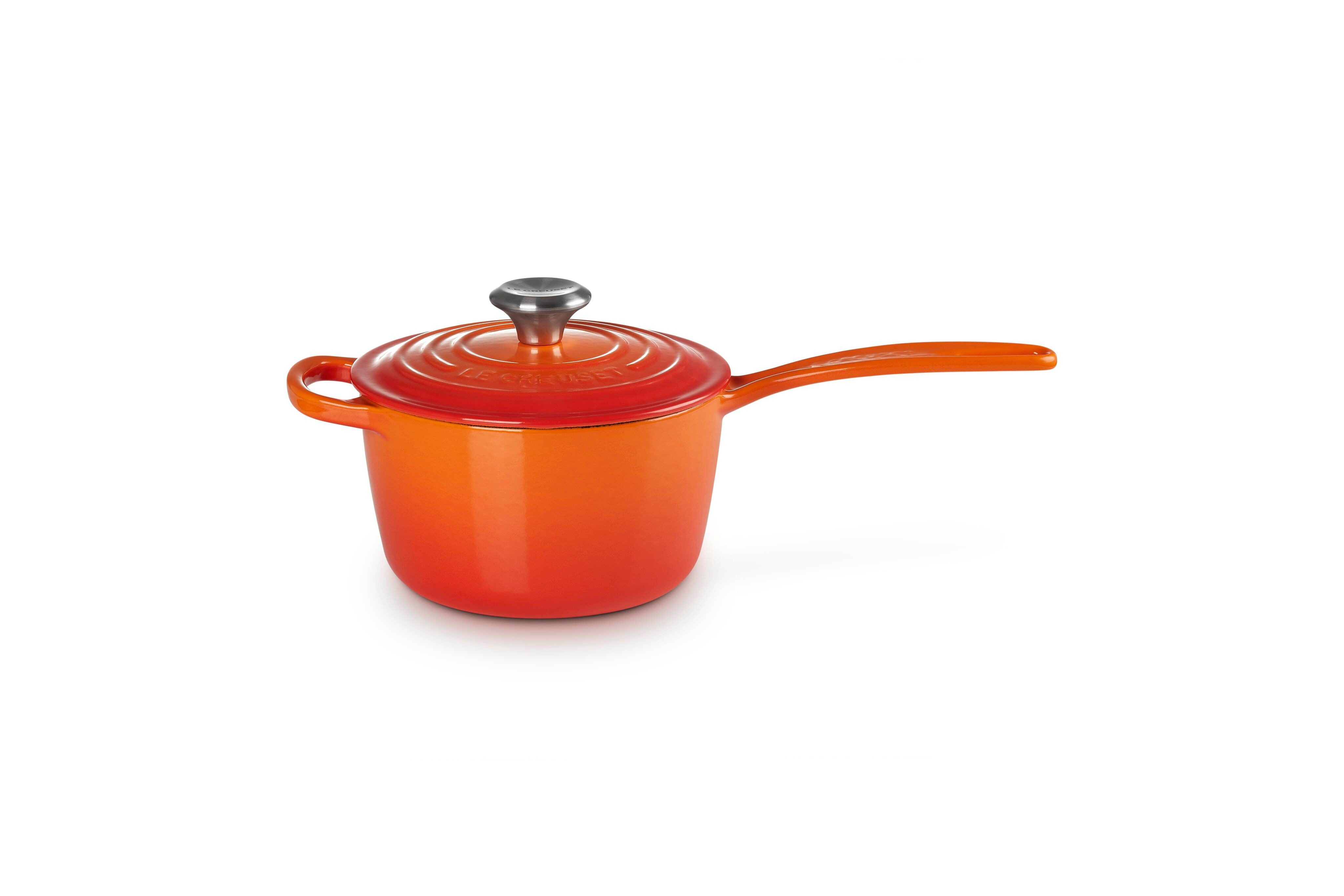 LE CREUSET Kasserolle Stielkasserolle, Rund, Gusseisen, Ø 16 cm, 2,37kg, Ofenrot, 21181160902430