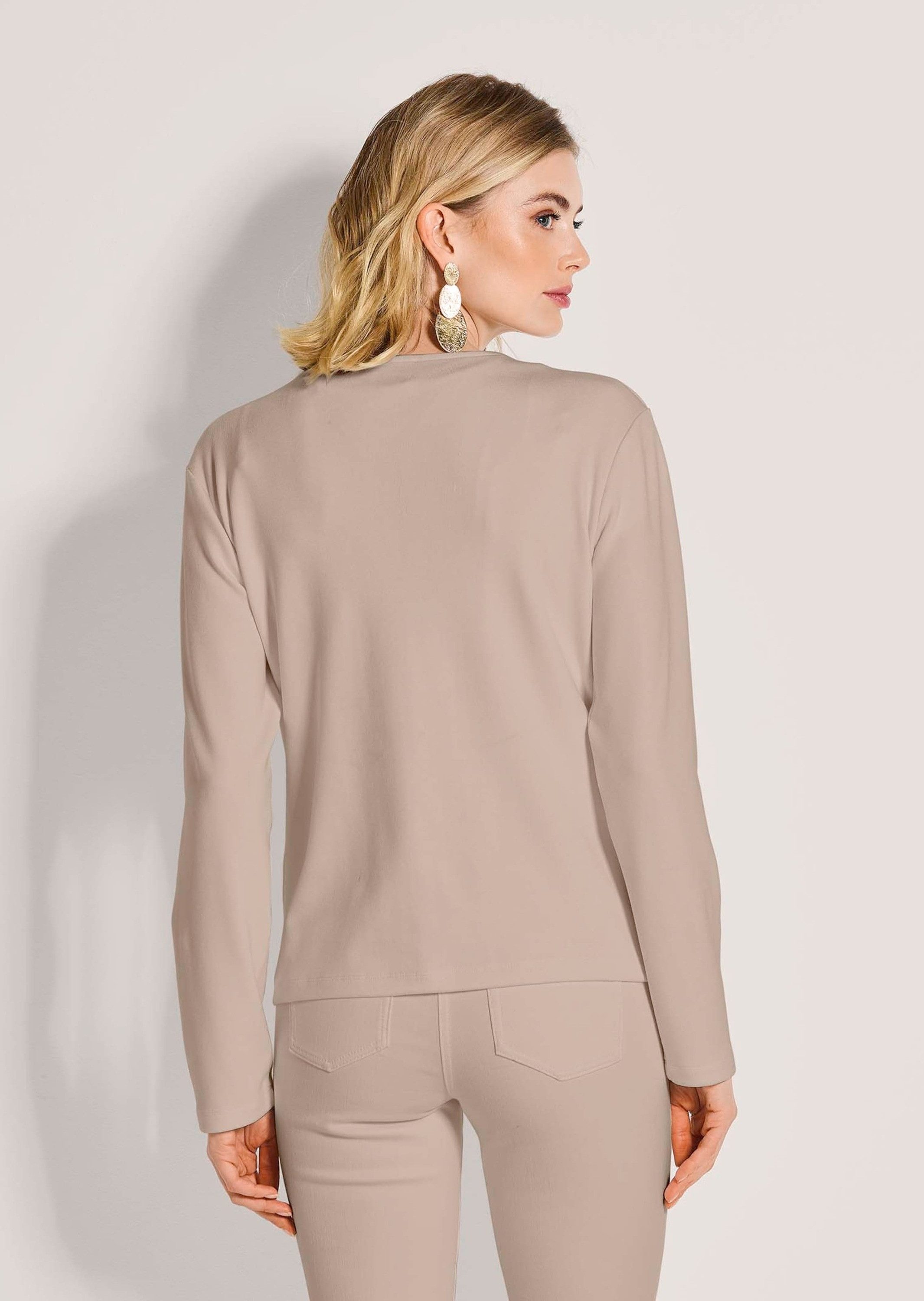 MADELEINE Langarmshirt Elegante Viskosejacke mit Reißverschluss Sportlich-eleganter Blazer mit tiefem V-Ausschnitt, ungefüttert