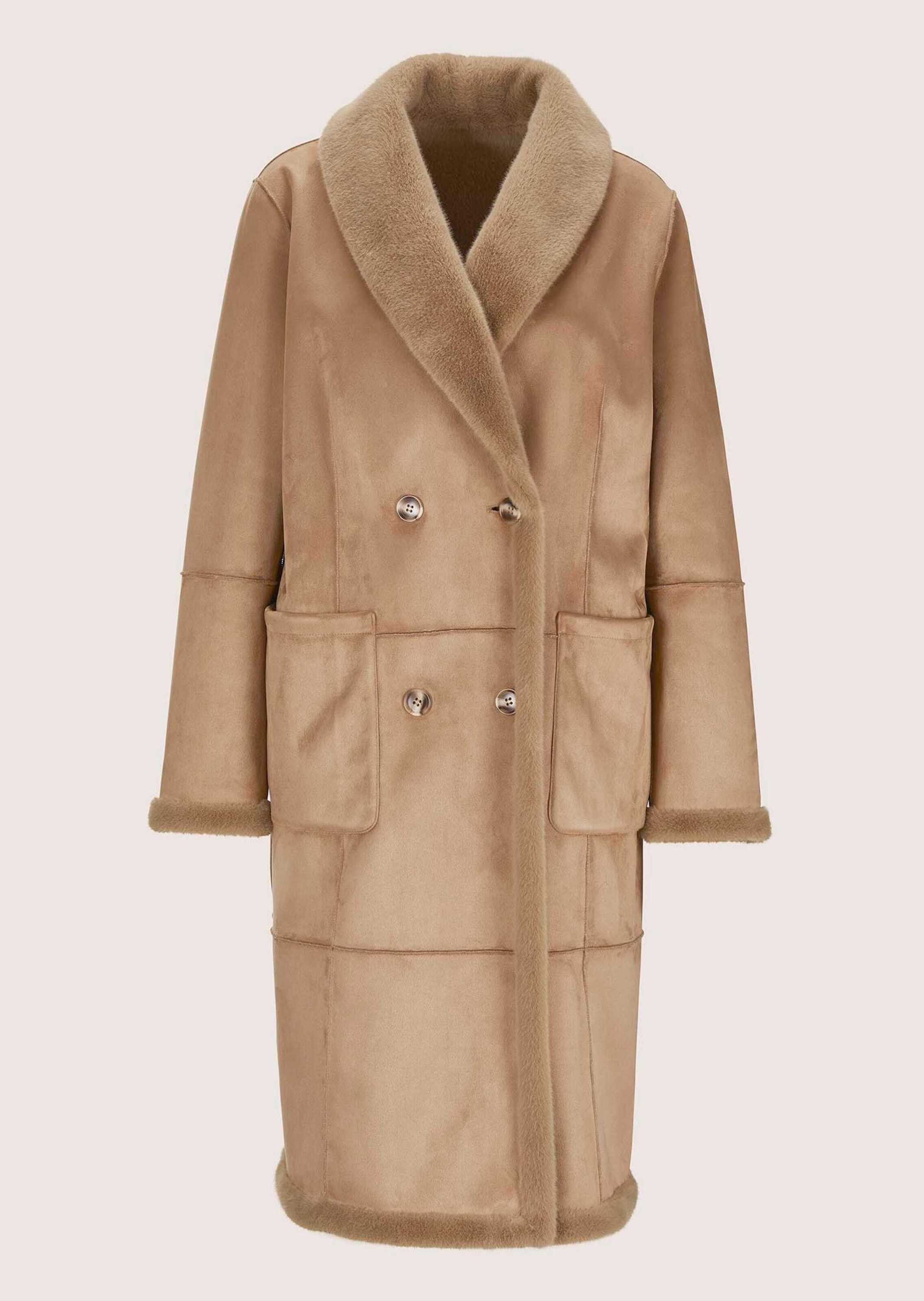 MADELEINE Kurzmantel Wintermantel mit Lammfell-Optik Wendbare Longjacke mit Schalkragen, Ziernähten und Langarm – Bild 5 von 5