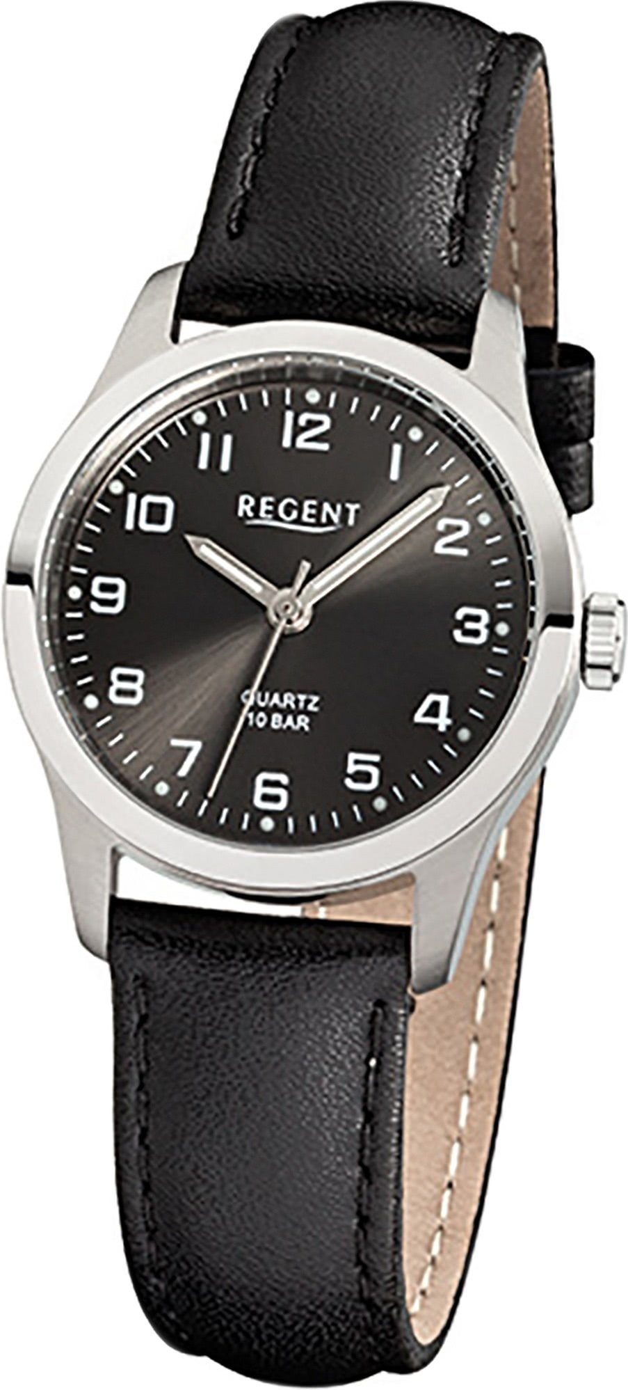 Regent Quarzuhr Regent Leder Damen Uhr F-900 Quarzuhr, Damenuhr mit Lederarmband, rundes Gehäuse, klein (ca. 28mm), Elegant-S