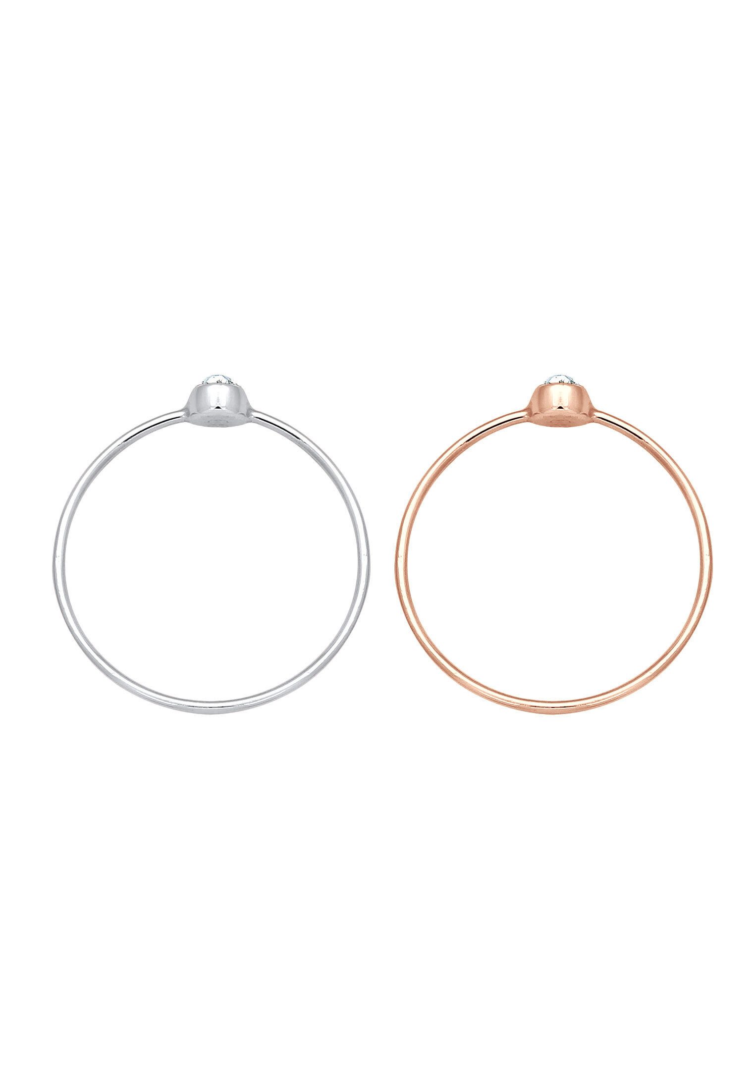 Elli Ring-Set Solitär Kristalle (2 tlg) 925 Bicolor, Ring Set