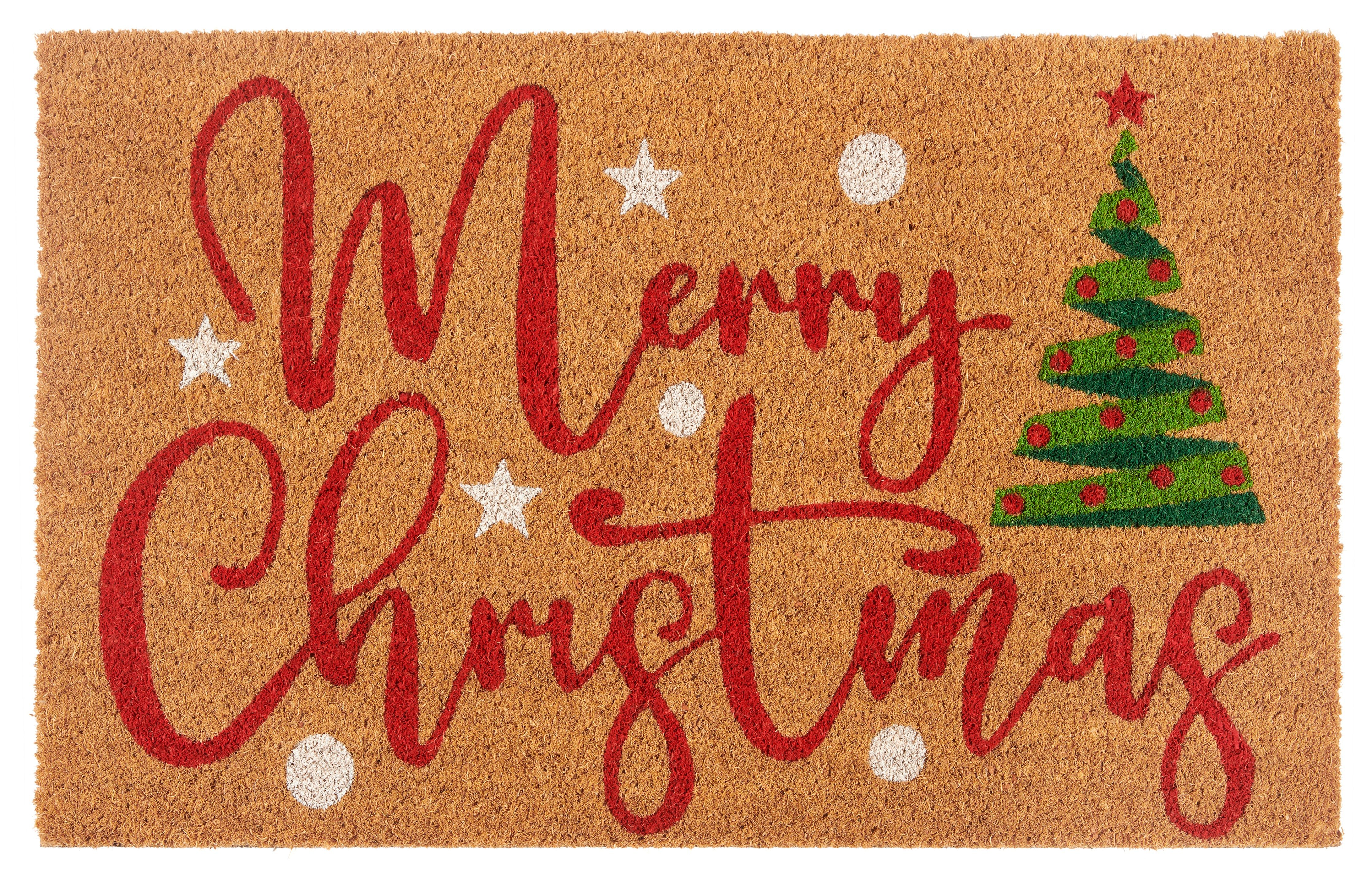 HANSE Home Fußmatte Kokos Merry Christmas Tree, Türmatte, rechteckig, Höhe: 15 mm, Schmutzfangmatte, Rutschfest, Outdoor, Weihnachten, Kokosmatte, Flur