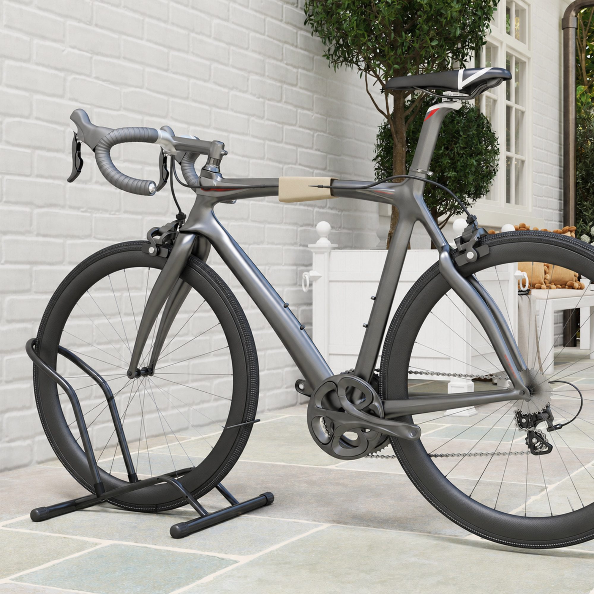 SPORTNOW Fahrradständer Für Fahrräder Stahl Fahrradhalter mit 85 mm Reifenbreiten (Set, 1-St., 1x Fahrradständer), Radständer für Boden 59 x 41 x 38 cm Schwarz