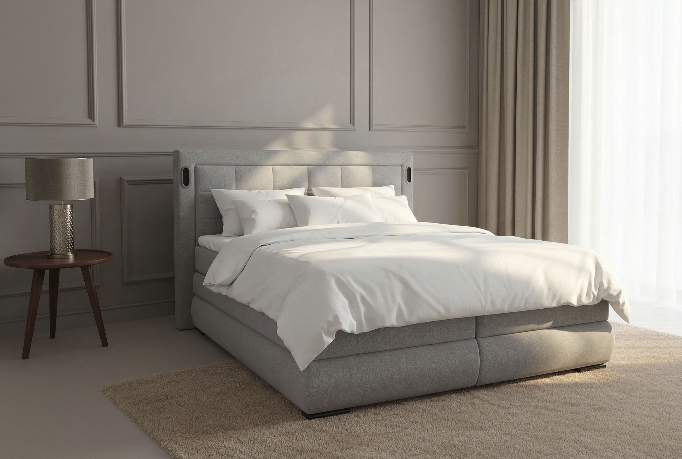 OTTO home Boxspringbett MIVVA mit Bettkasten, mit Taschenfederkernmatratze H3, H3/H4 mix, H4 (mit hochwertigem Strukturstoff, wahlweise mit LED-Leuchten), mit K – Bild 4 von 5