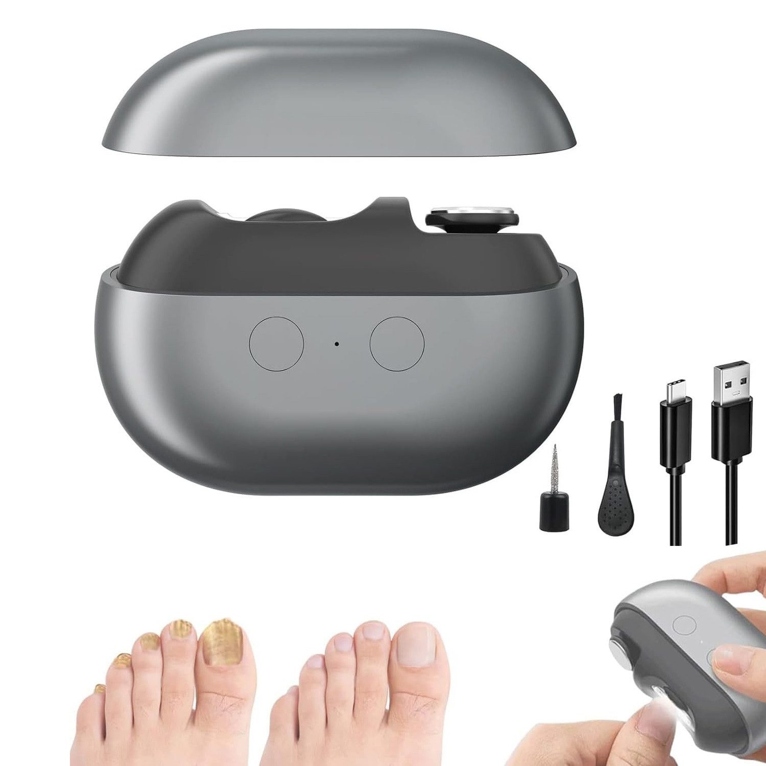 Toomoke Nagelknipser Elektrische Nagelknipser, 2 in 1 Polieren Automatisch, Mit Led-Licht, Stille Nagelknipser Elektrisch für Babys Erwachsene Senioren