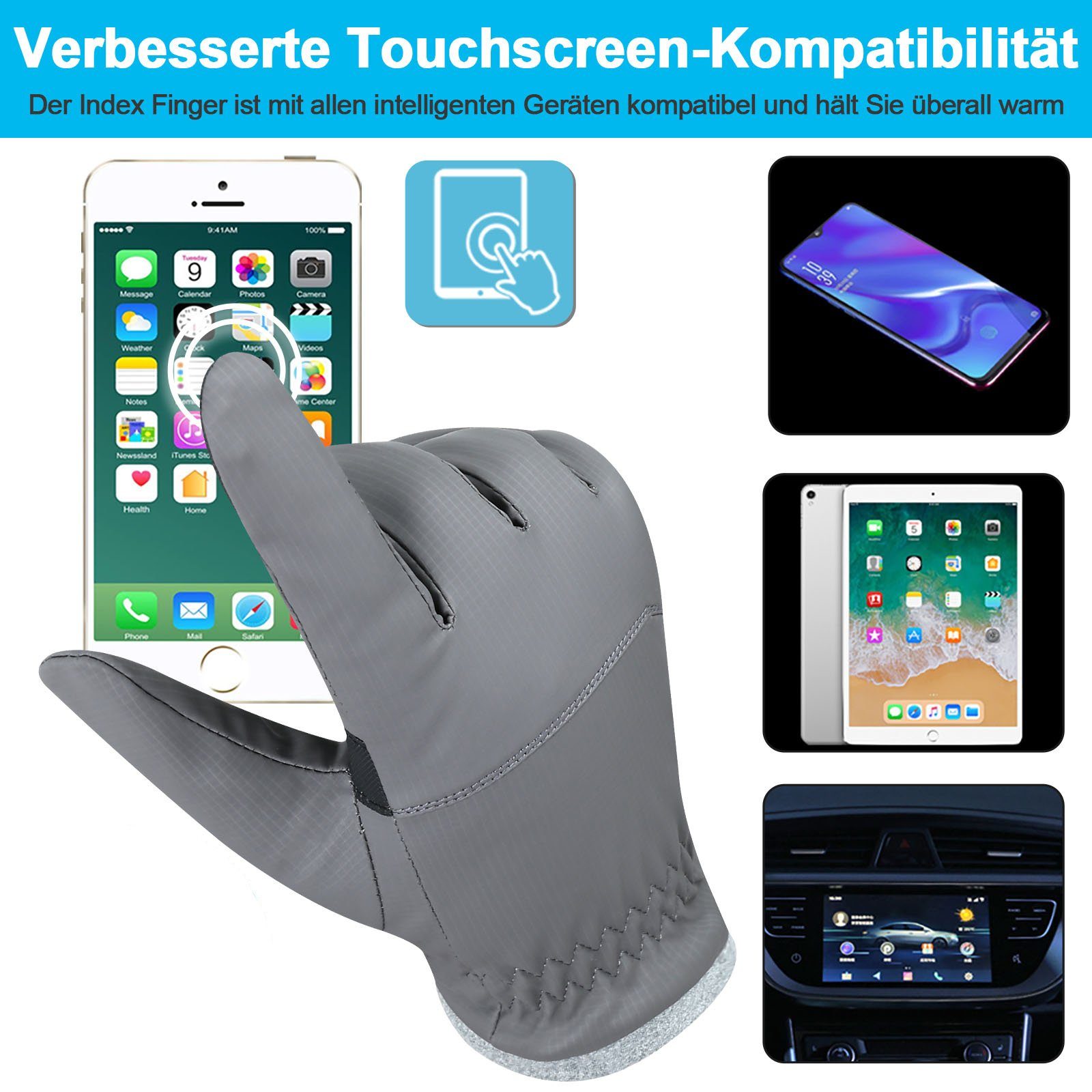 Sport Rosnek Outdoor Herbst winddicht, für Skihandschuhe Männer Winter Ski Frauen Touchscreen, wasserdicht, Schnee Radfahren Blau