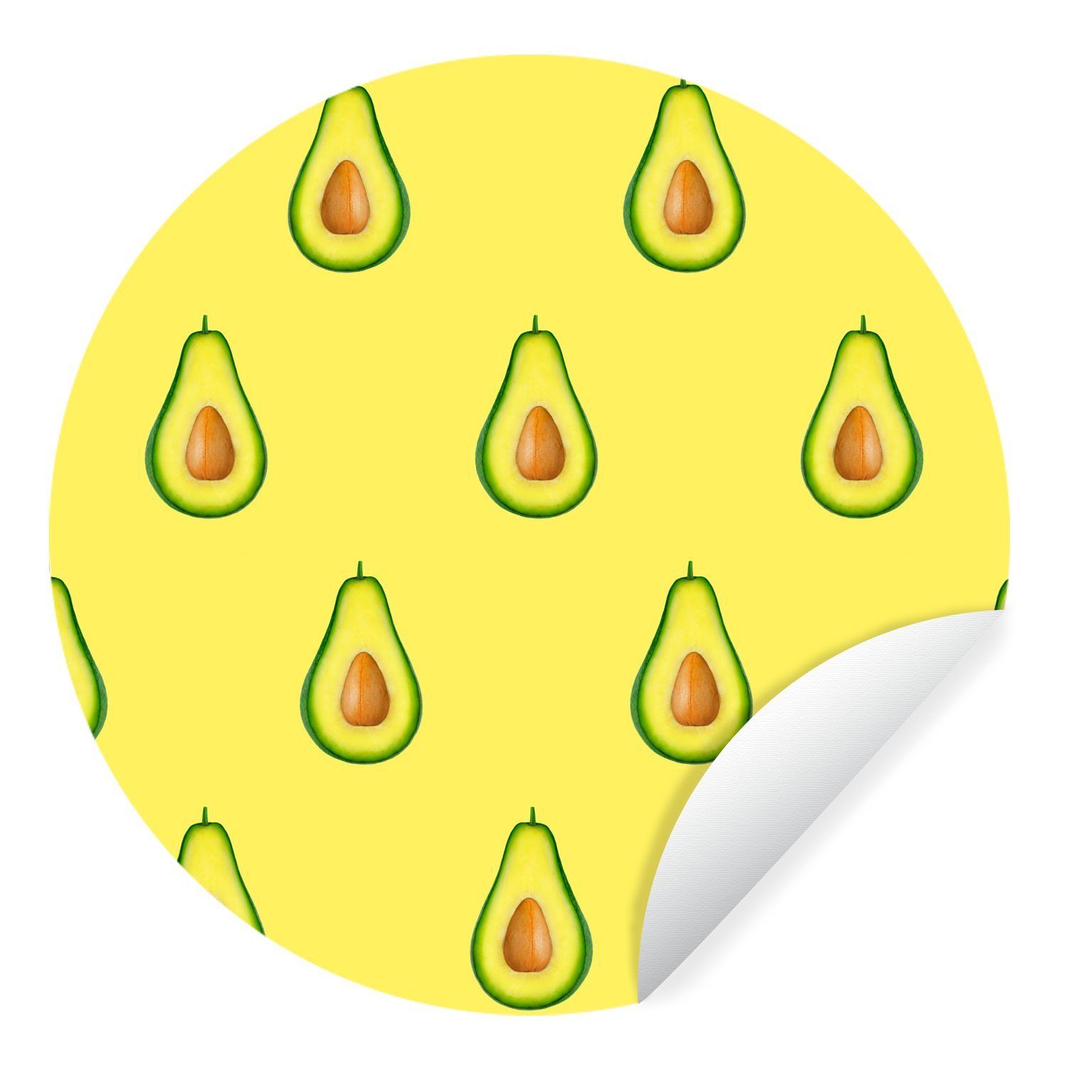 MuchoWow Wandsticker Avocado - Muster - Obst (1 St), Tapetenkreis für Kinderzimmer, Tapetenaufkleber, Rund, Wohnzimmer