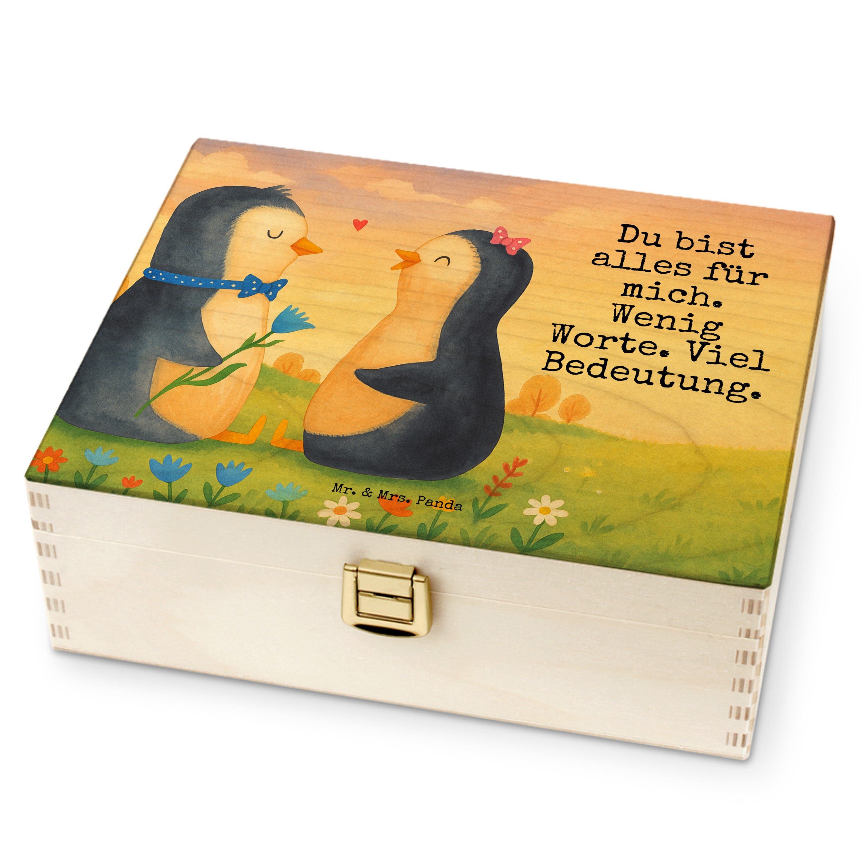 Mr. & Mrs. Panda Teebox Pinguin Pärchen Design, Teebox, Weiß, Hochzeit, Teedose, Tee Box, Hoc, Birkenholz, (Packung), Teedose aus Holz Teeschachtel schichtholz teekiste