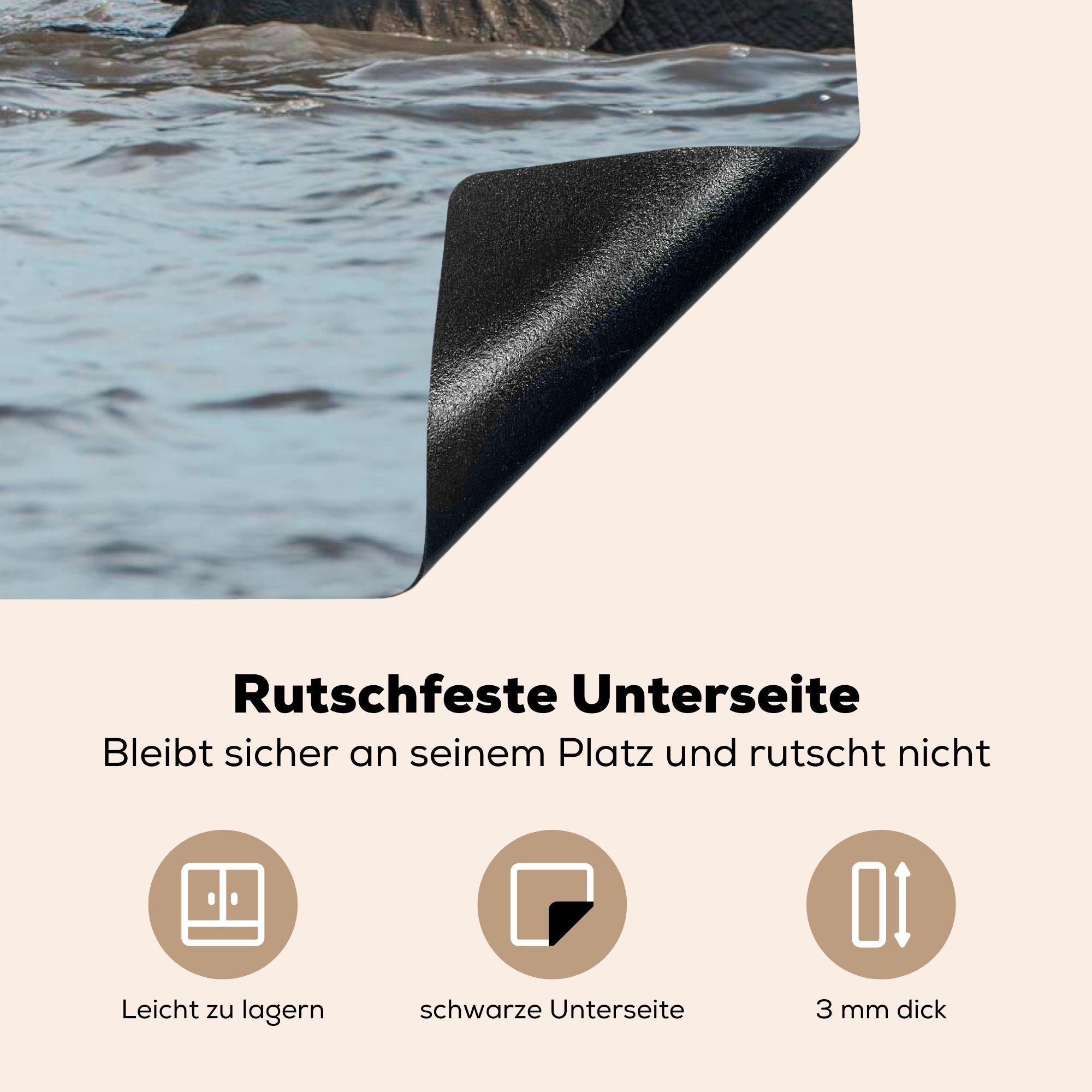 die Fluss küche, Vinyl, Wasser, Ceranfeldabdeckung Herdblende-/Abdeckplatte - tlg), für 81x52 Induktionskochfeld (1 - MuchoWow cm, Elefant Schutz