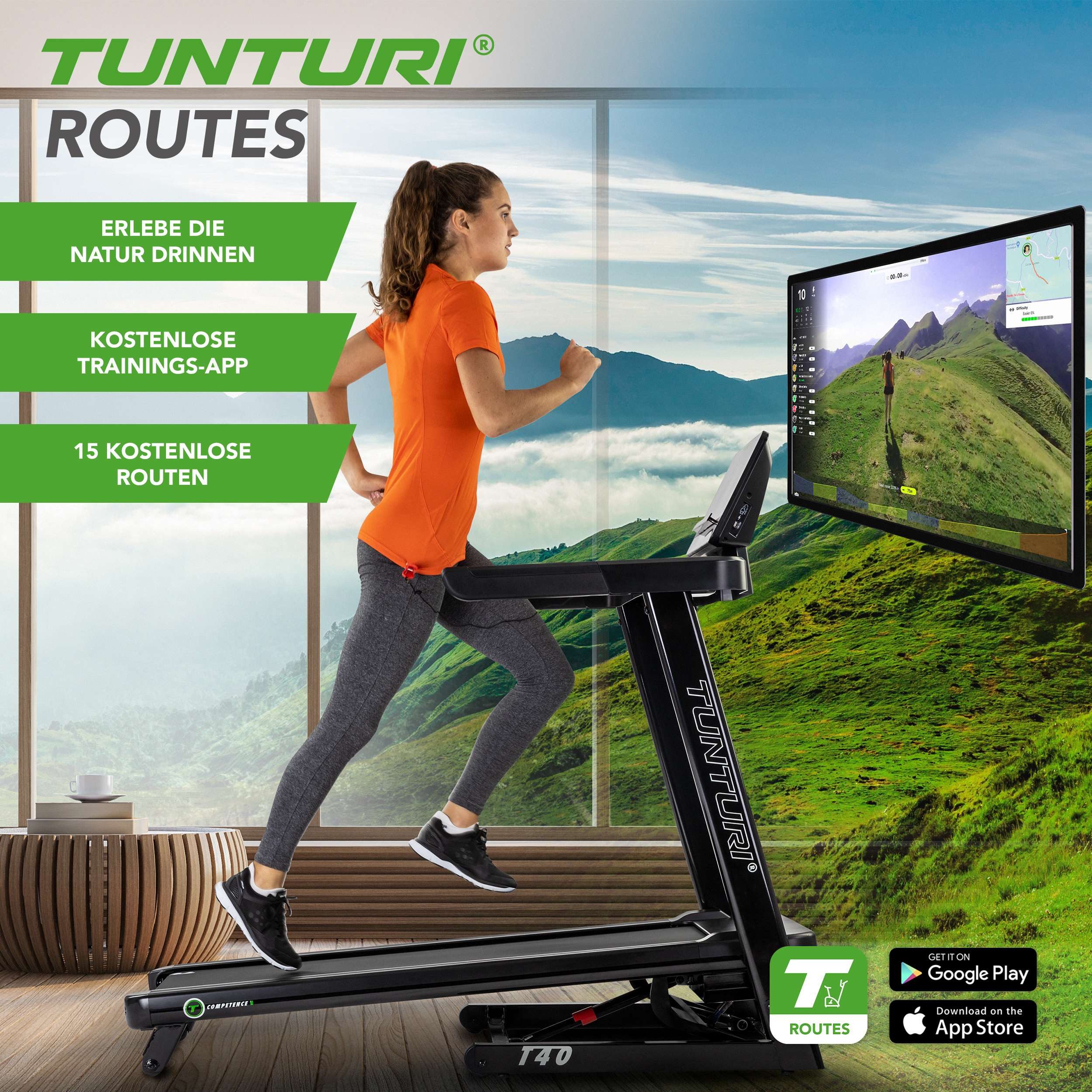 Tunturi Laufband Klappbares Laufband - Bluetooth - Laufen bis zu 16,0 km/h - T40 Treadm
