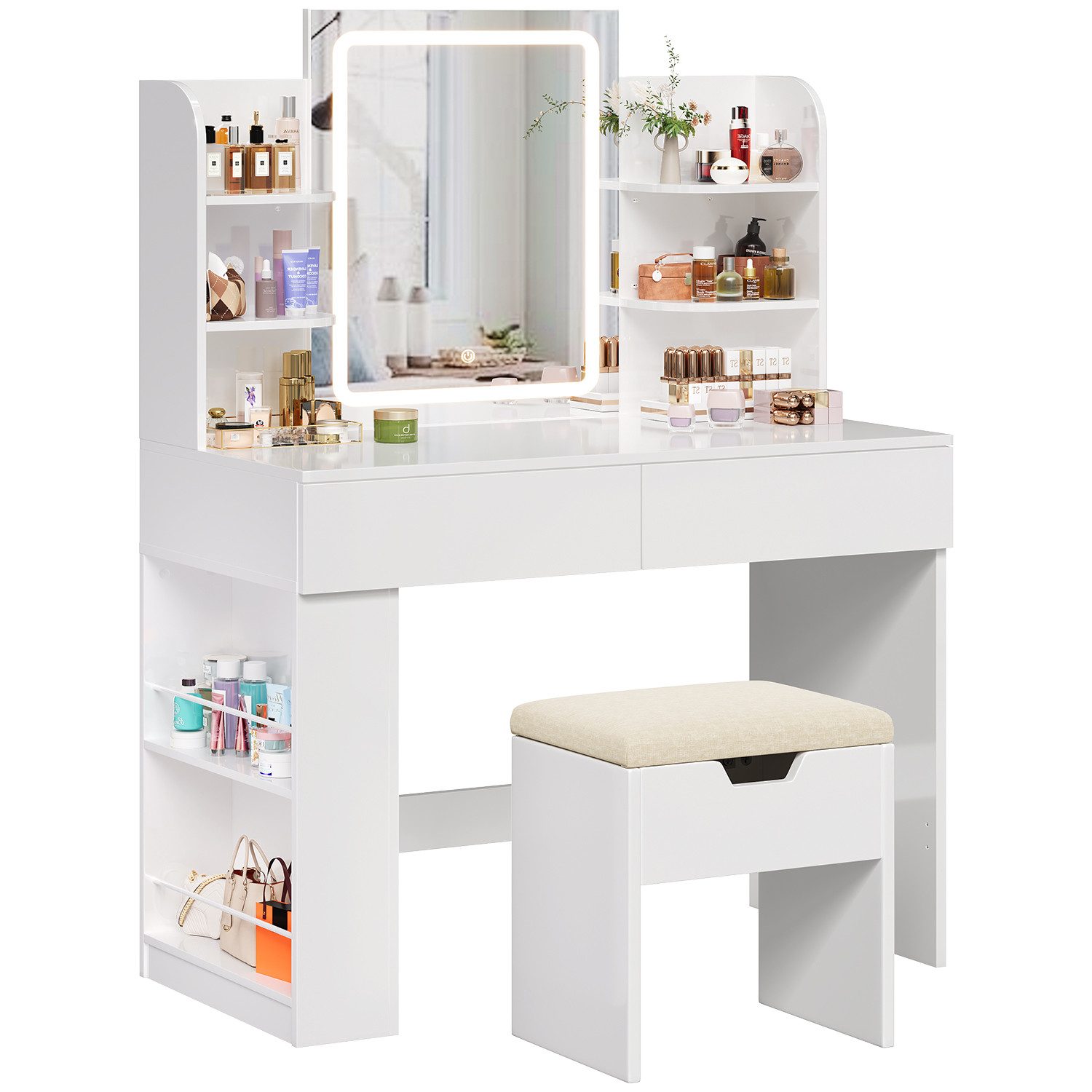 Furnicopia Schminktisch 90/110 cm, LED-Beleuchtung mit einstellbarer Hellig günstig online kaufen