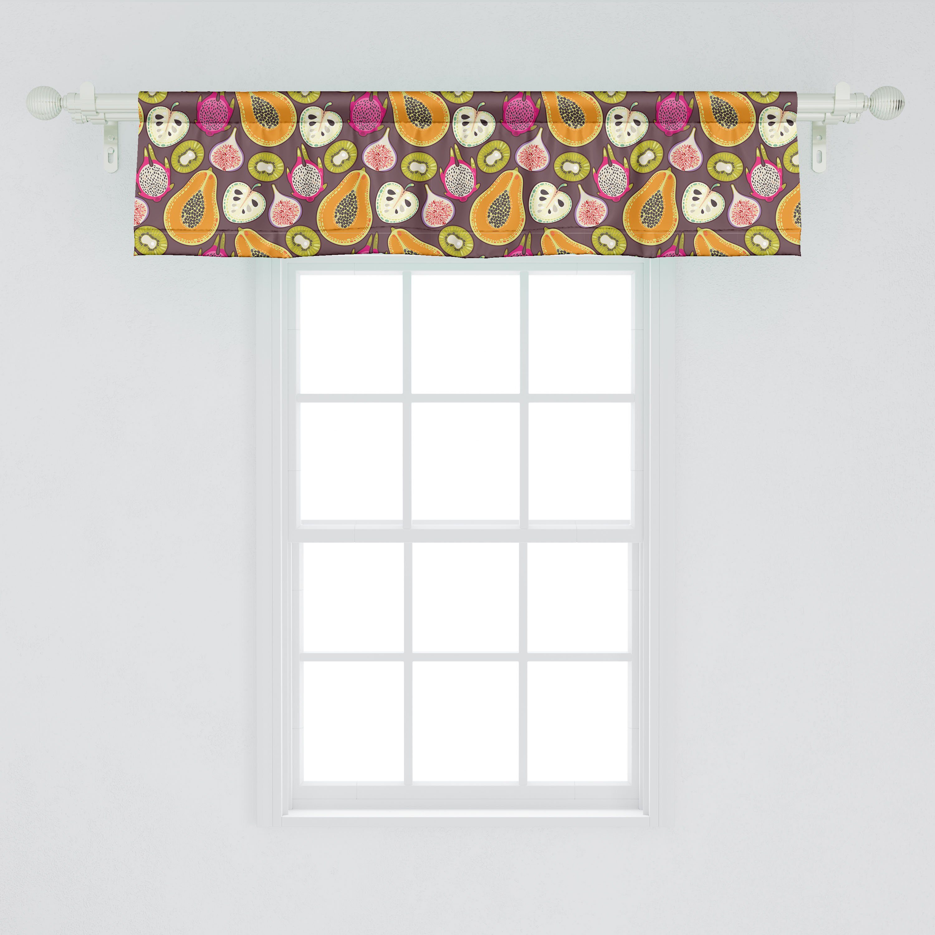 Scheibengardine Vorhang Volant für Küche Kiwi Pitaya mit Fig Microfaser, Schlafzimmer Stangentasche, Dekor Frucht-Kunst Papaya Abakuhaus