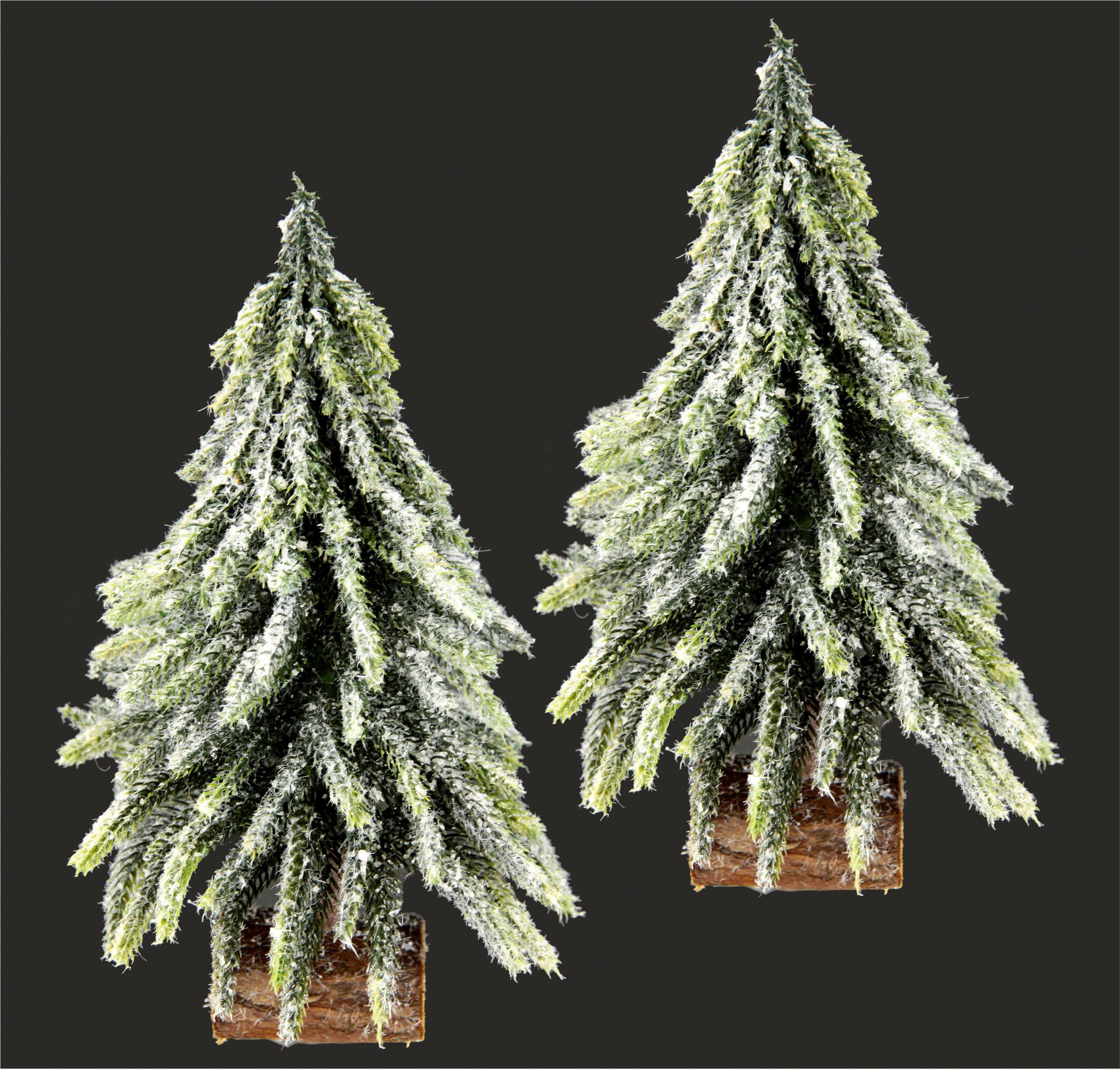 I.GE.A. Dekobaum Weihnachtsdeko, Weihnachtsbaum (Set, 2 St), Künstlicher mini Tannenbaum geeist auf Holzsockel 25 cm – Bild 4 von 5