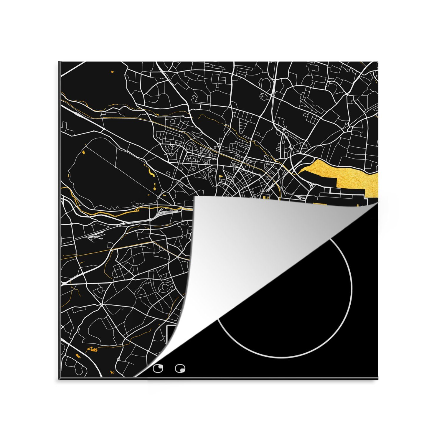 MuchoWow Herdblende-/Abdeckplatte Gold - Karte - Dublin - Stadtplan, Vinyl, (1 tlg), 78x78 cm, Ceranfeldabdeckung, Arbeitsplatte für küche